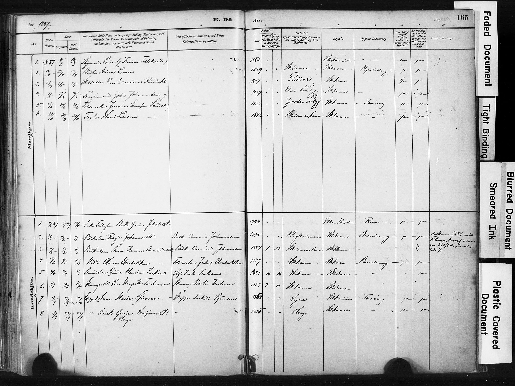 Skudenes sokneprestkontor, AV/SAST-A -101849/H/Ha/Haa/L0008: Parish register (official) no. A 5, 1882-1912, p. 165