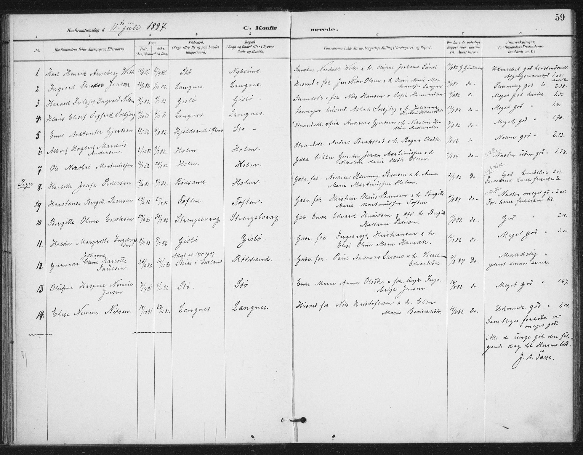 Ministerialprotokoller, klokkerbøker og fødselsregistre - Nordland, SAT/A-1459/894/L1356: Parish register (official) no. 894A02, 1897-1914, p. 59