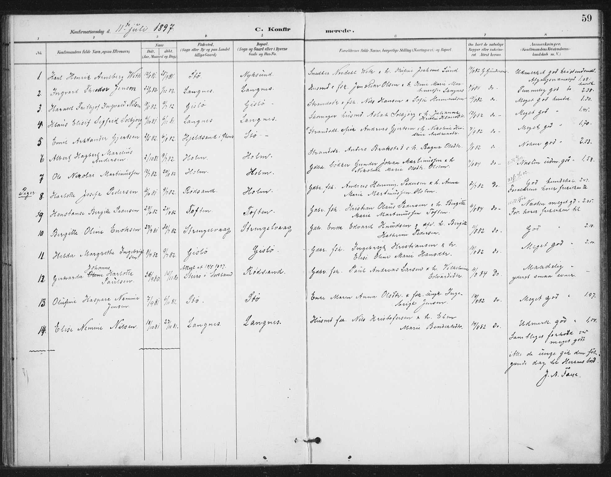 Ministerialprotokoller, klokkerbøker og fødselsregistre - Nordland, AV/SAT-A-1459/894/L1356: Parish register (official) no. 894A02, 1897-1914, p. 59