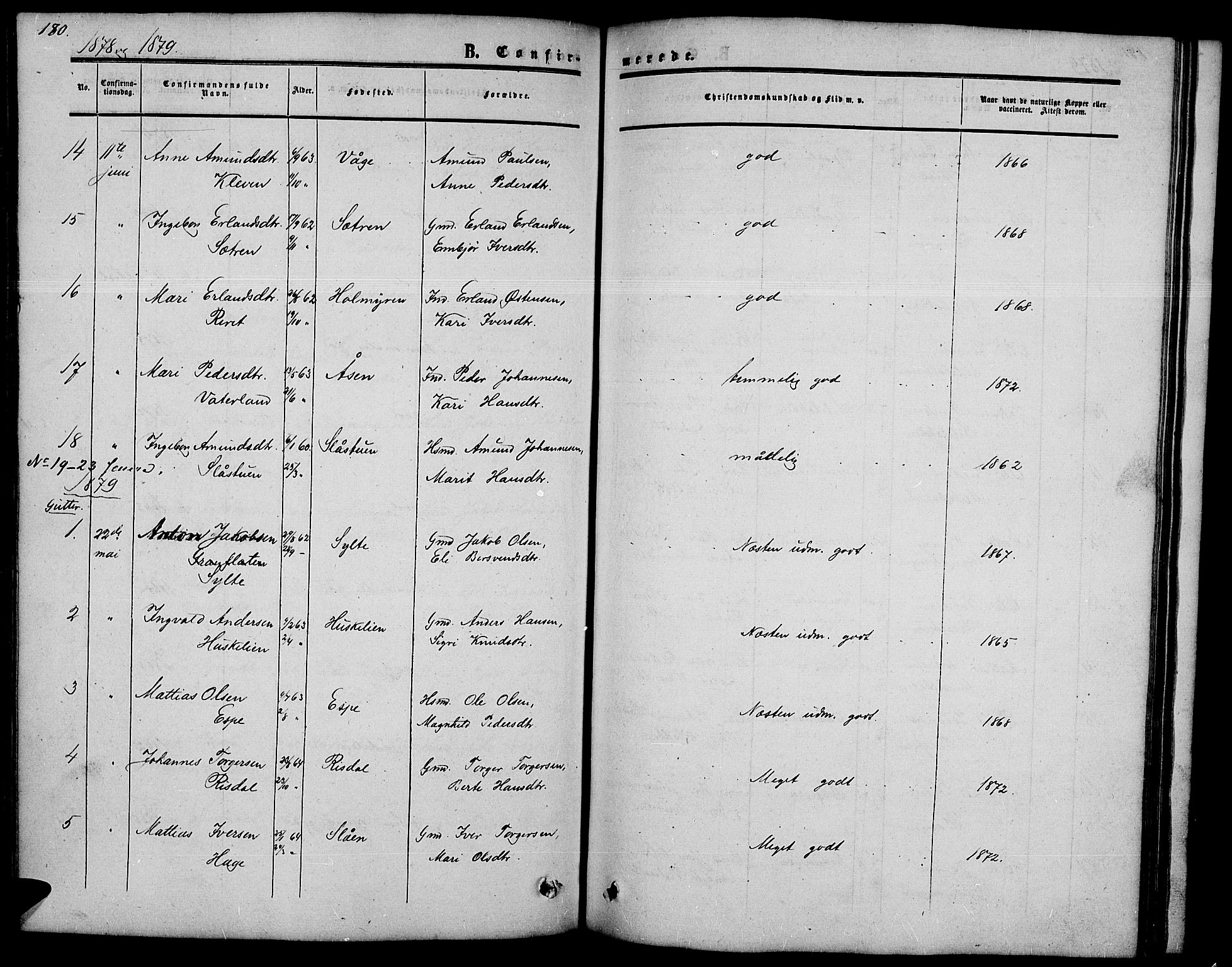 Nord-Fron prestekontor, SAH/PREST-080/H/Ha/Hab/L0002: Parish register (copy) no. 2, 1851-1883, p. 180