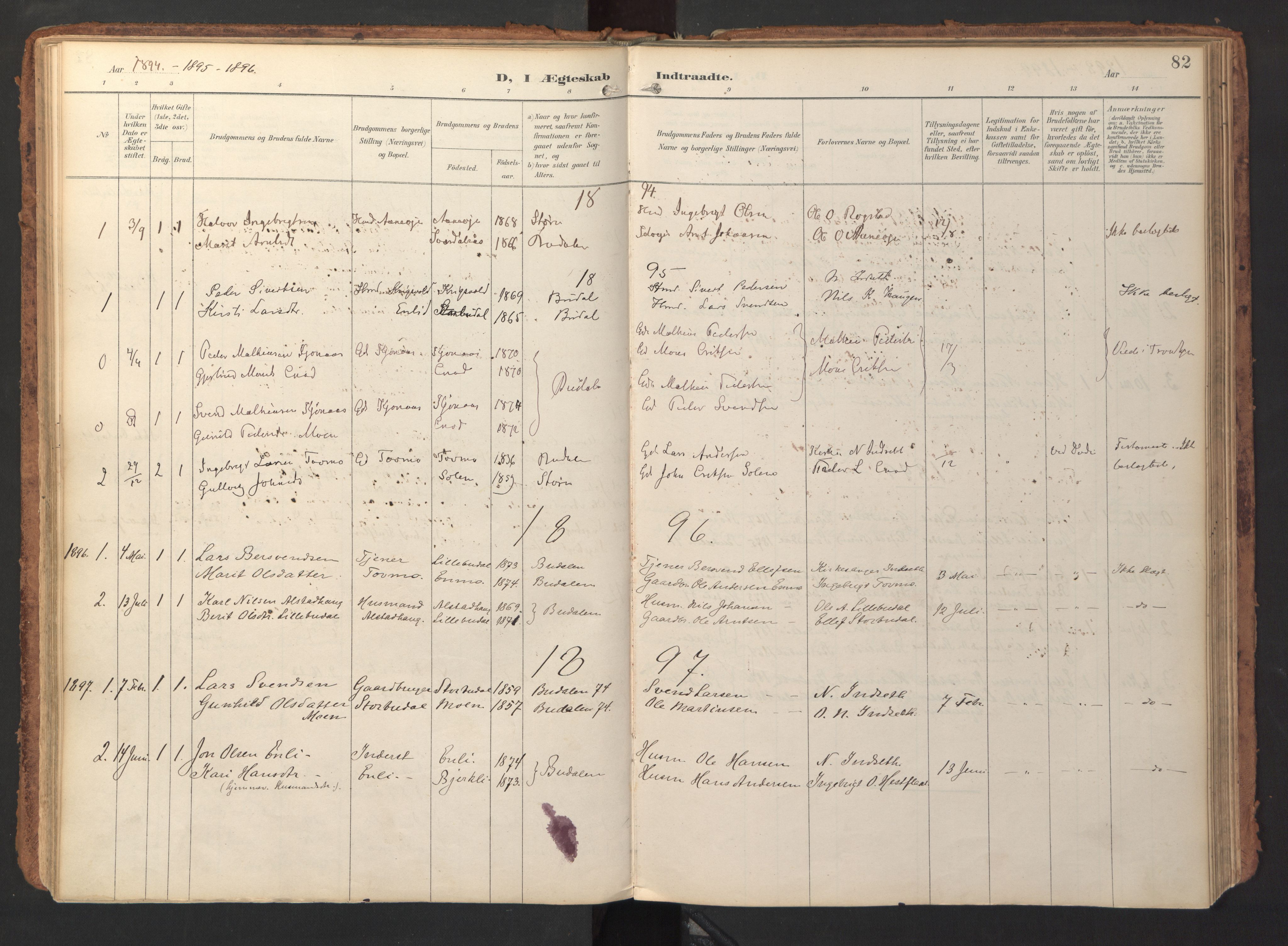 Ministerialprotokoller, klokkerbøker og fødselsregistre - Sør-Trøndelag, SAT/A-1456/690/L1050: Parish register (official) no. 690A01, 1889-1929, p. 82