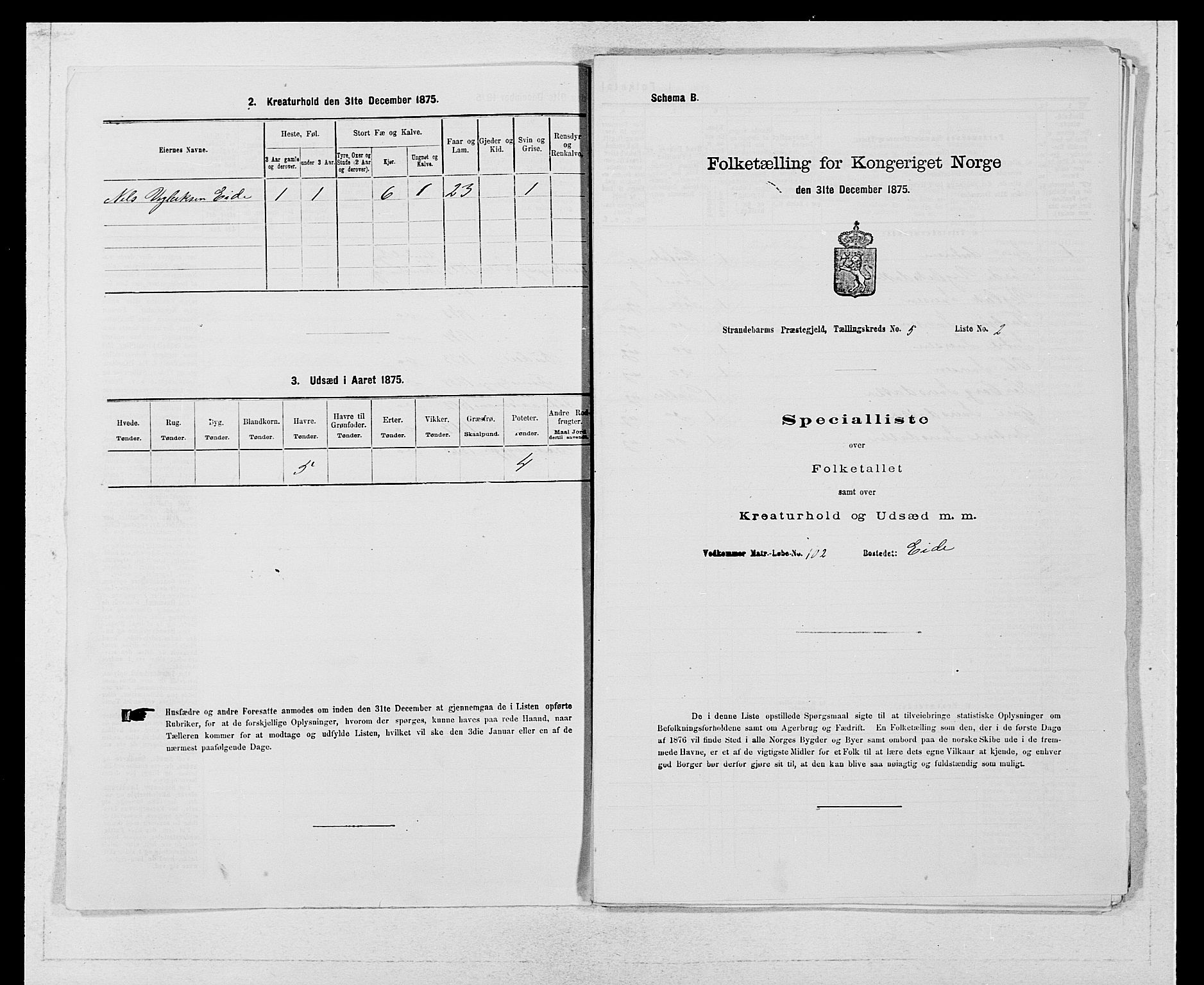 SAB, 1875 census for 1226P Strandebarm, 1875, p. 754