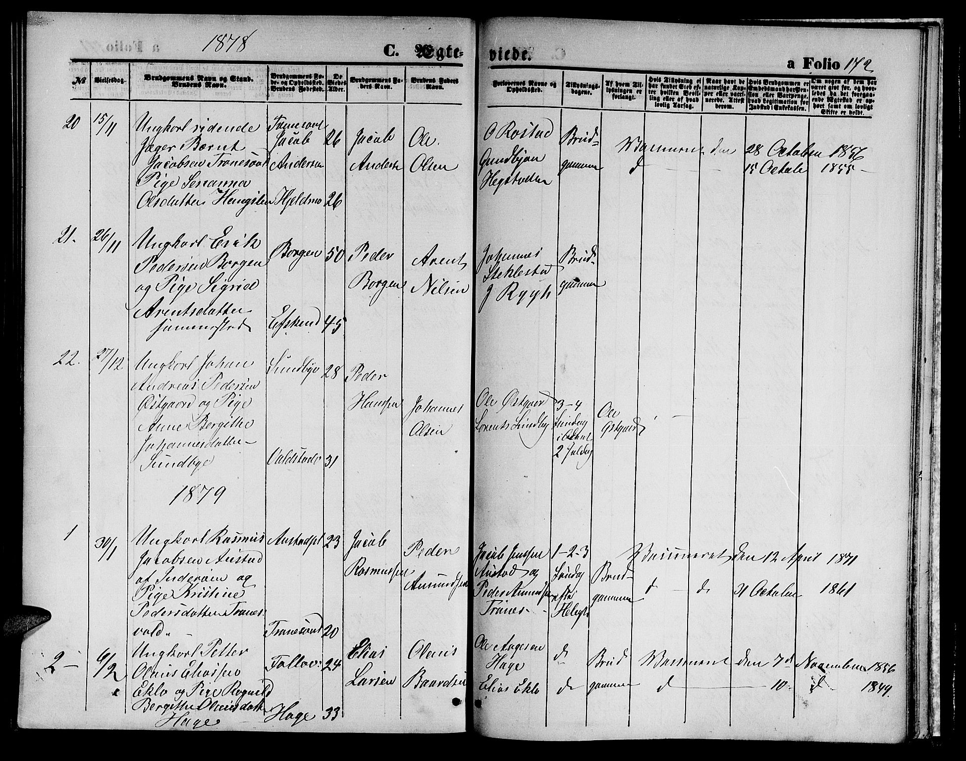 Ministerialprotokoller, klokkerbøker og fødselsregistre - Nord-Trøndelag, SAT/A-1458/723/L0255: Parish register (copy) no. 723C03, 1869-1879, p. 172