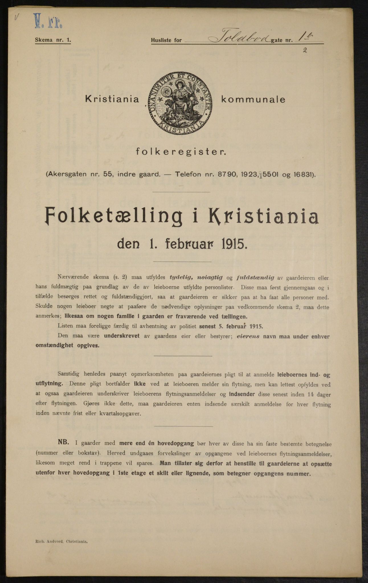 OBA, Municipal Census 1915 for Kristiania, 1915, p. 113494