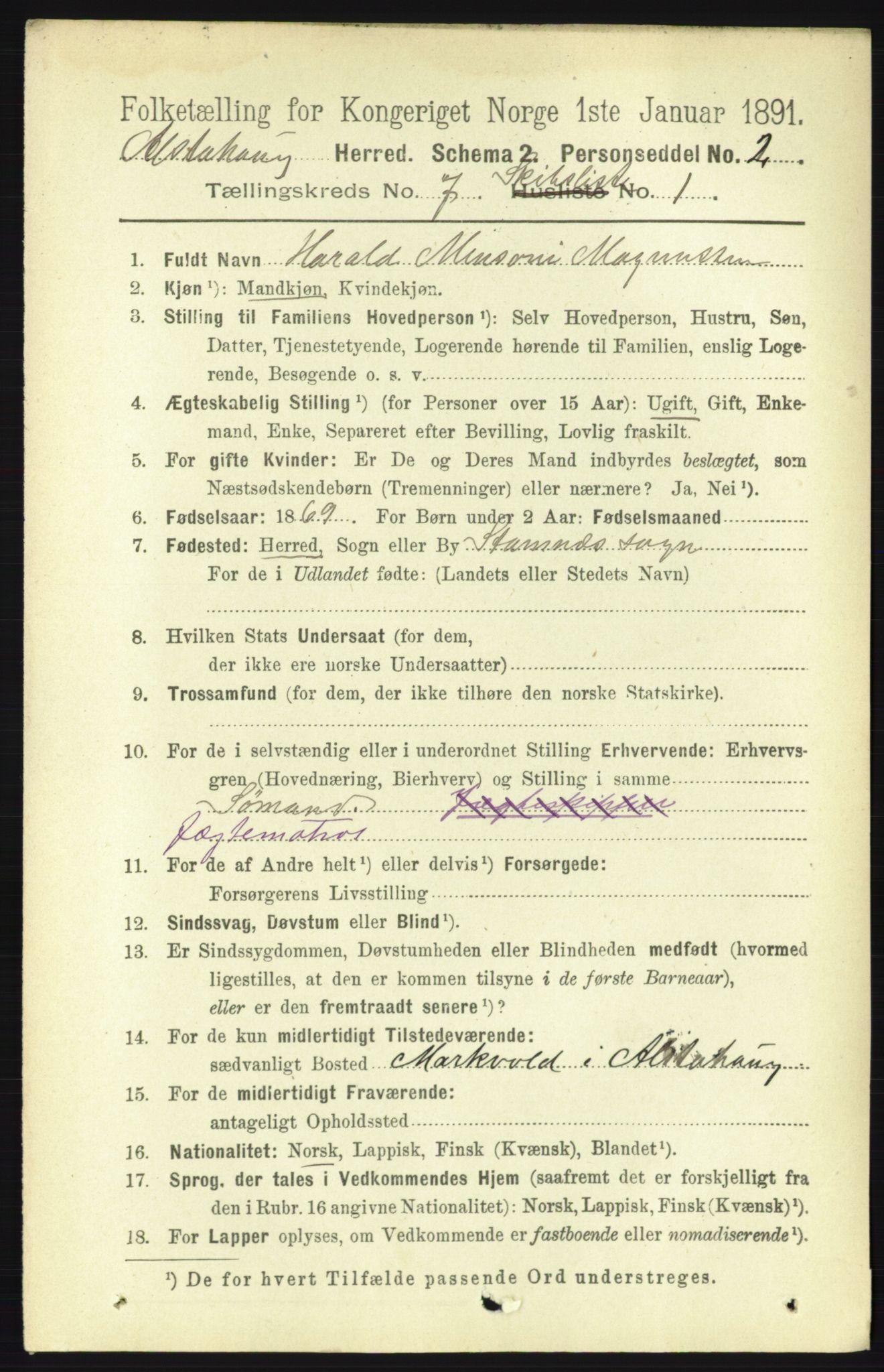 RA, 1891 census for 1820 Alstahaug, 1891, p. 5253