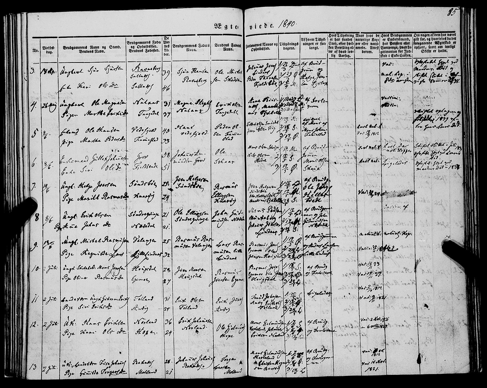 Lindås Sokneprestembete, AV/SAB-A-76701/H/Haa/Haaa/L0012: Parish register (official) no. A 12, 1836-1848, p. 85