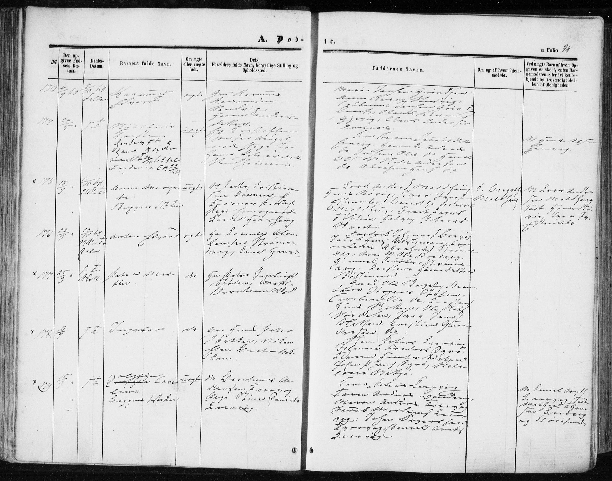 Ministerialprotokoller, klokkerbøker og fødselsregistre - Sør-Trøndelag, AV/SAT-A-1456/634/L0531: Parish register (official) no. 634A07, 1861-1870, p. 94