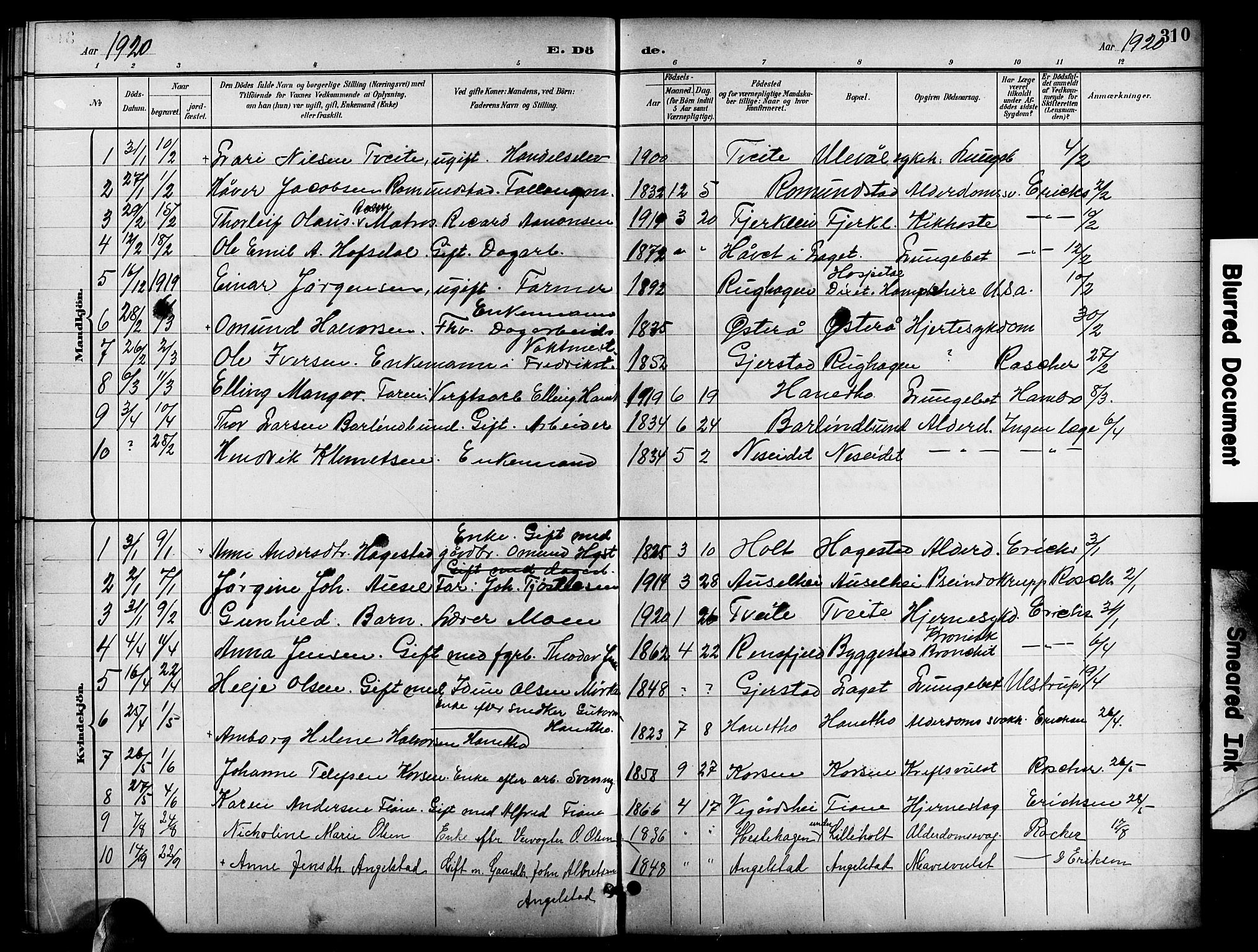 Holt sokneprestkontor, SAK/1111-0021/F/Fb/L0011: Parish register (copy) no. B 11, 1897-1921, p. 310