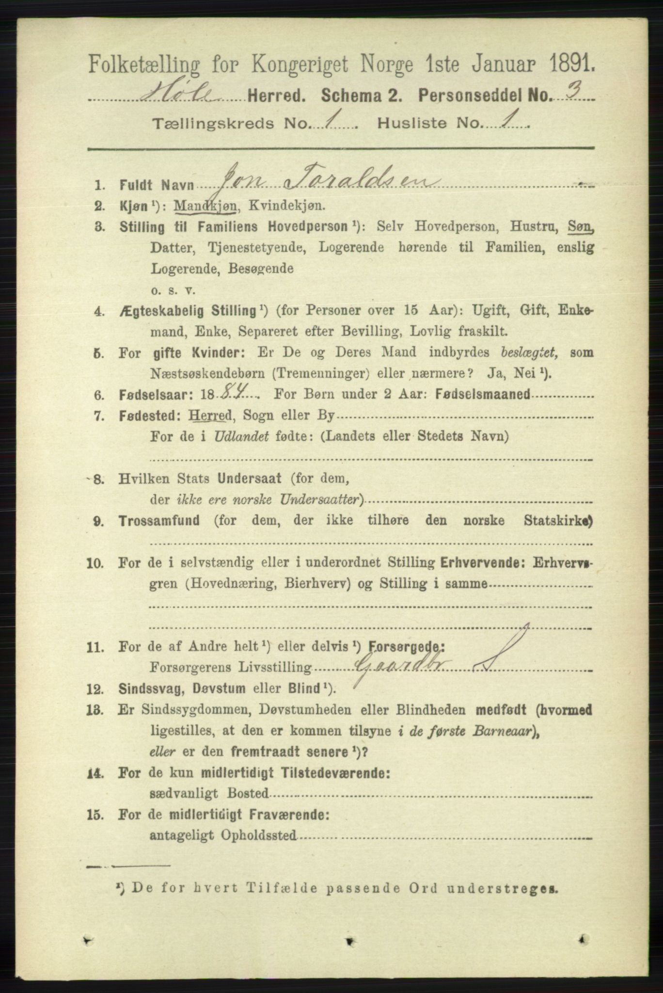 RA, 1891 census for 1128 Høle, 1891, p. 36