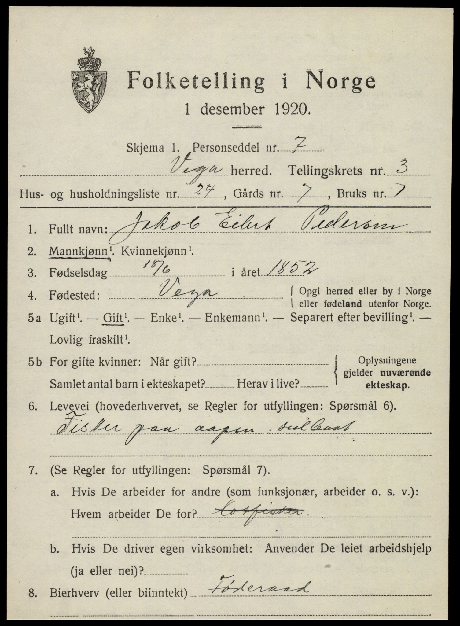 SAT, 1920 census for Vega, 1920, p. 1929