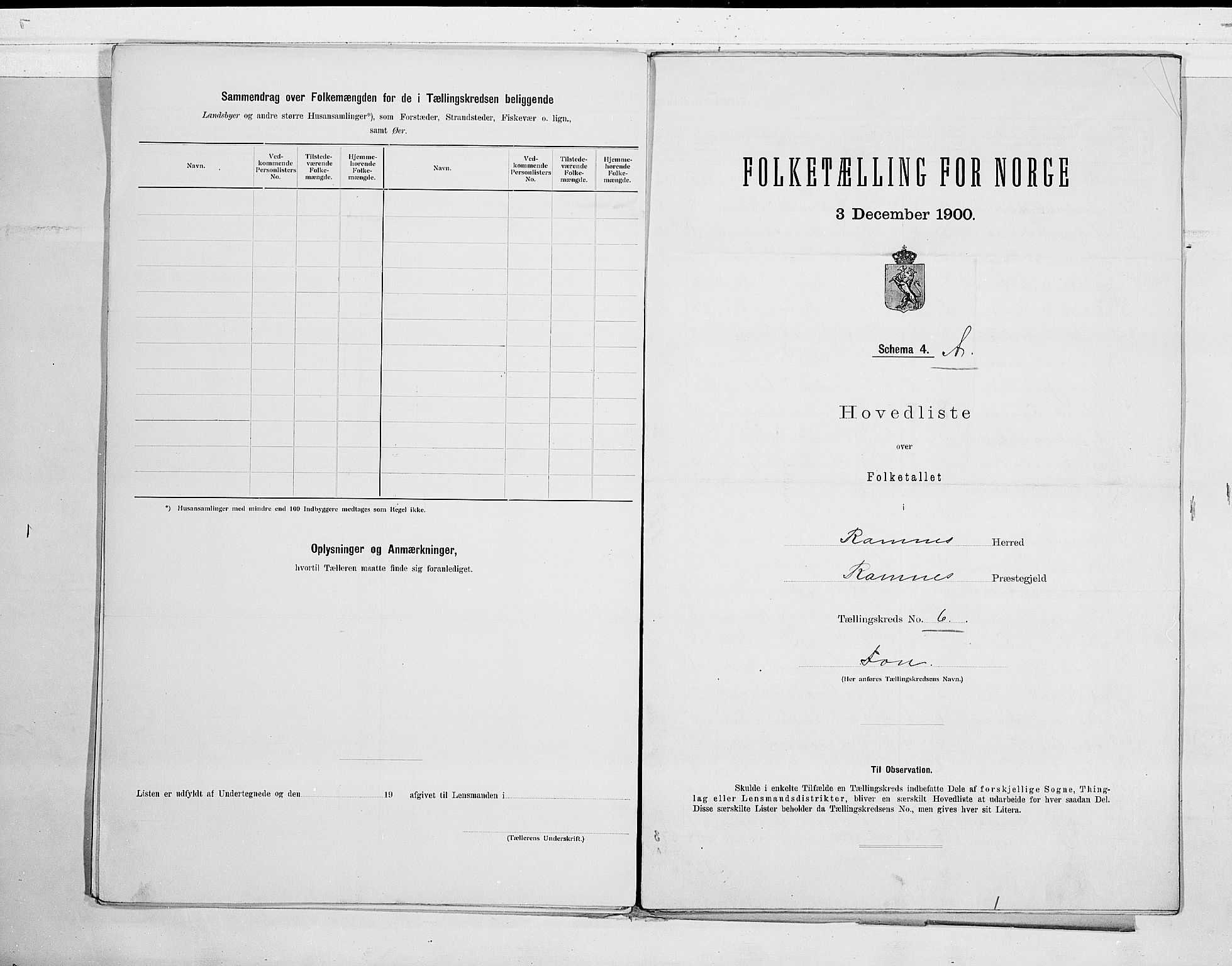 RA, 1900 census for Ramnes, 1900, p. 16