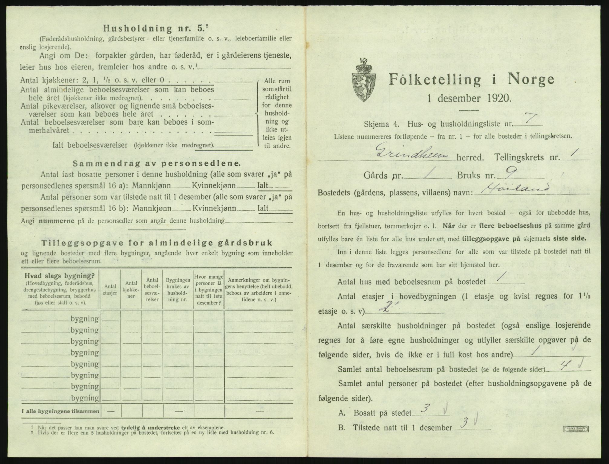 SAK, 1920 census for Grindheim, 1920, p. 43