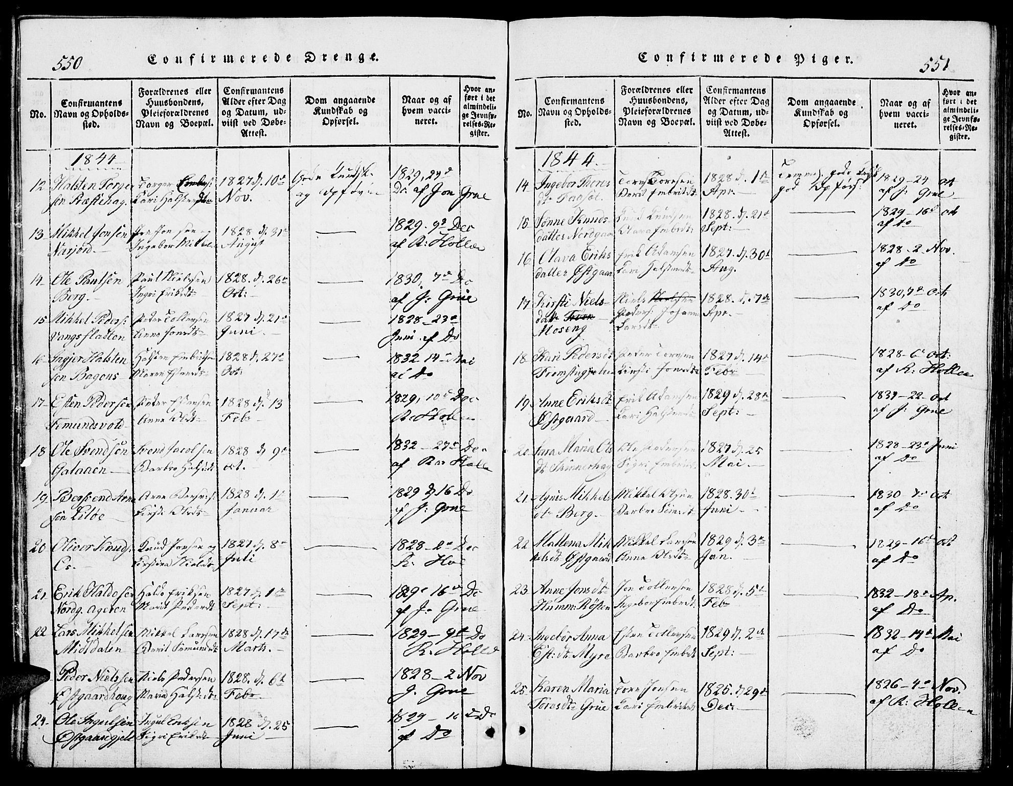 Tolga prestekontor, AV/SAH-PREST-062/L/L0002: Parish register (copy) no. 2, 1815-1844, p. 550-551