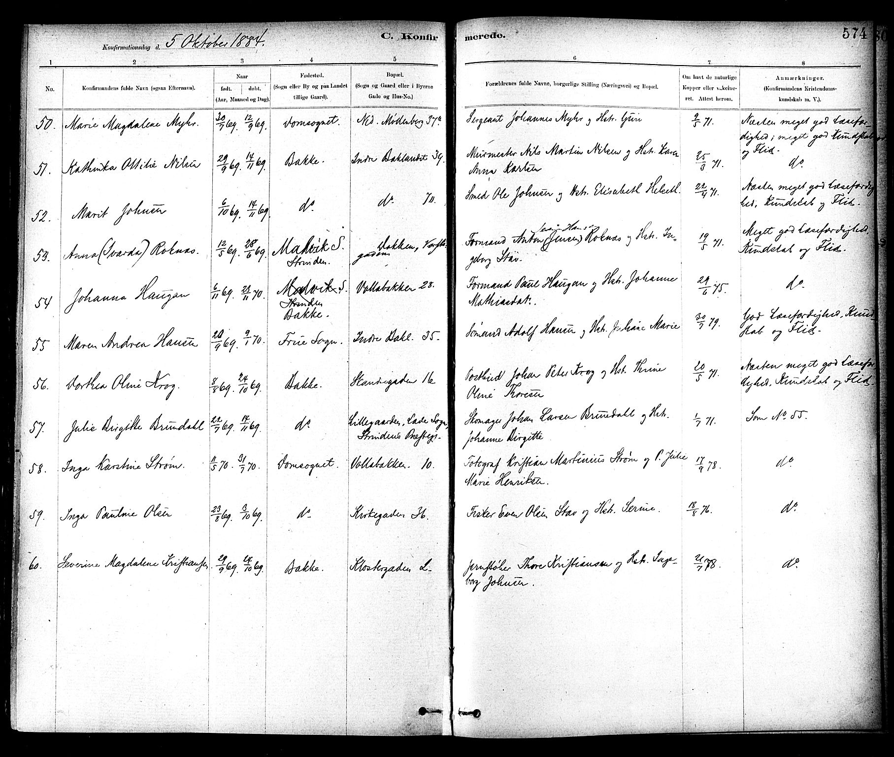 Ministerialprotokoller, klokkerbøker og fødselsregistre - Sør-Trøndelag, SAT/A-1456/604/L0188: Parish register (official) no. 604A09, 1878-1892, p. 574
