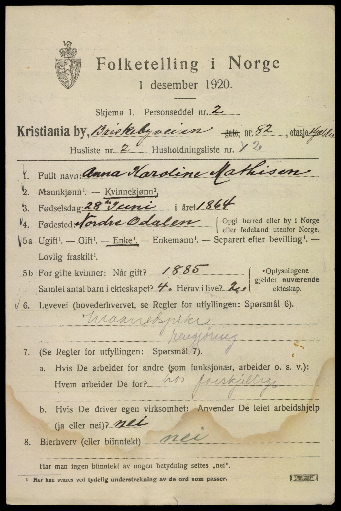 SAO, 1920 census for Kristiania, 1920, p. 174337