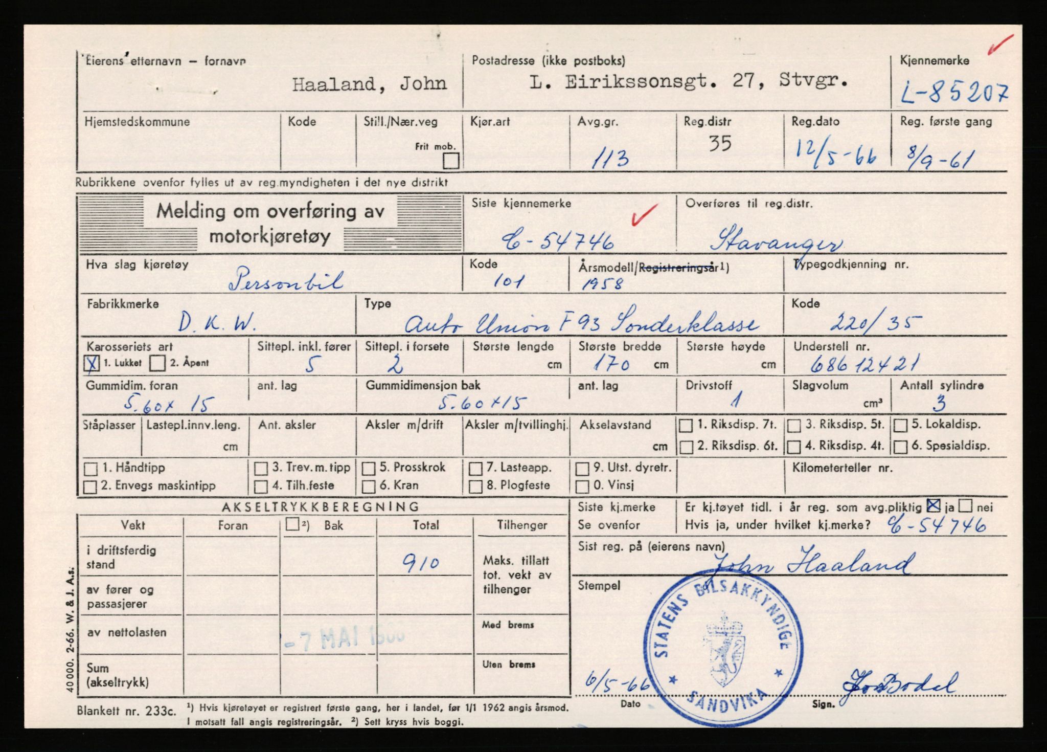 Stavanger trafikkstasjon, AV/SAST-A-101942/0/F/L0073: L-84100 - L-86499, 1930-1971, p. 1095