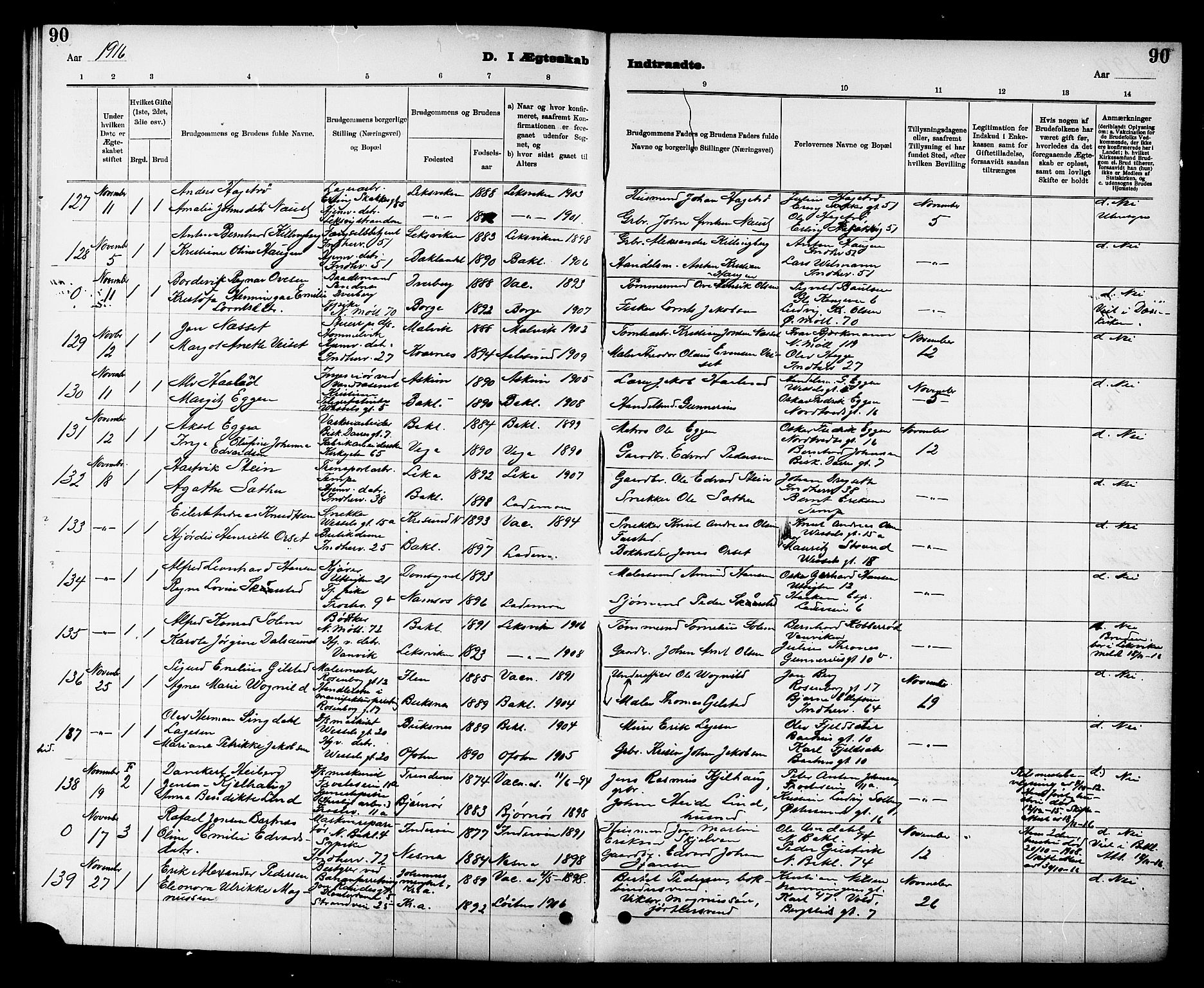 Ministerialprotokoller, klokkerbøker og fødselsregistre - Sør-Trøndelag, SAT/A-1456/605/L0255: Parish register (copy) no. 605C02, 1908-1918, p. 90
