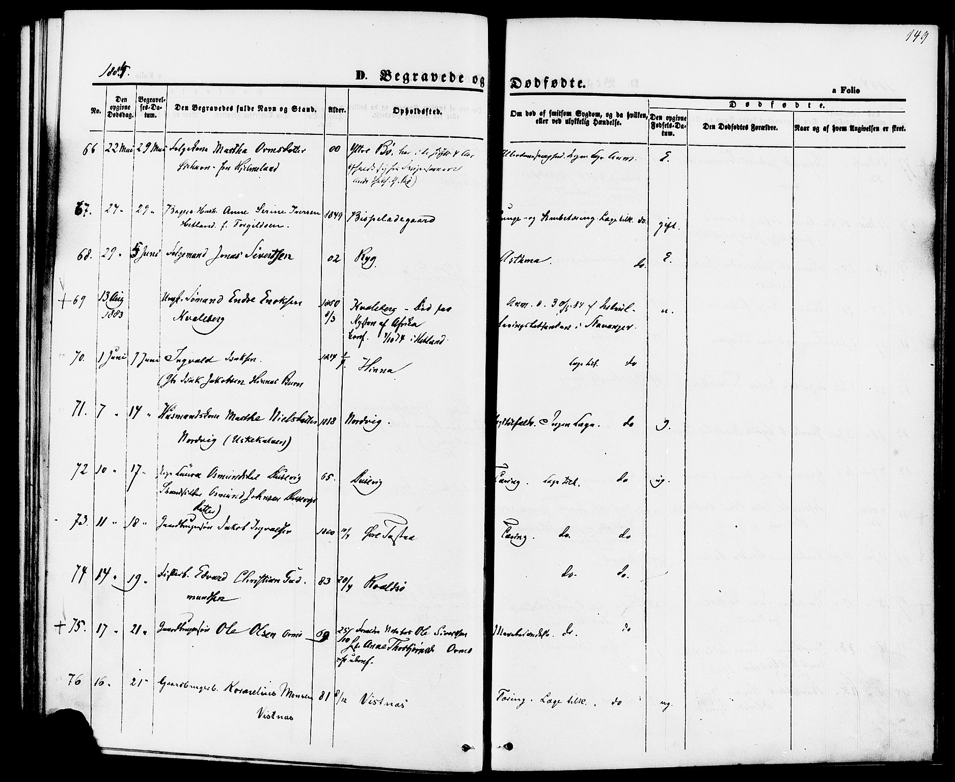 Hetland sokneprestkontor, SAST/A-101826/30/30BA/L0006: Parish register (official) no. A 6, 1869-1884, p. 149