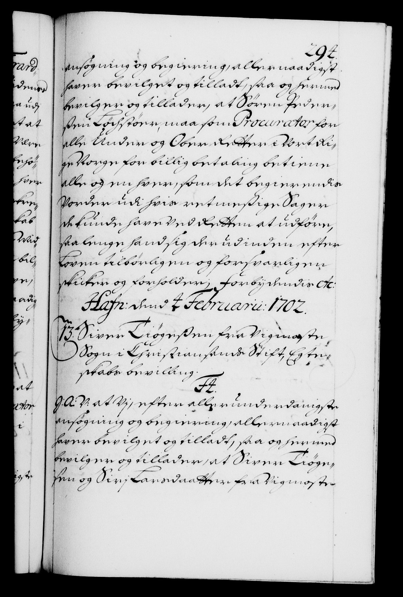 Danske Kanselli 1572-1799, AV/RA-EA-3023/F/Fc/Fca/Fcaa/L0018: Norske registre, 1699-1703, p. 294a