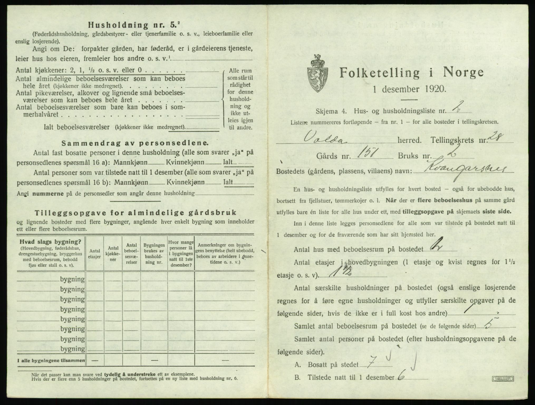 SAT, 1920 census for Volda, 1920, p. 1758