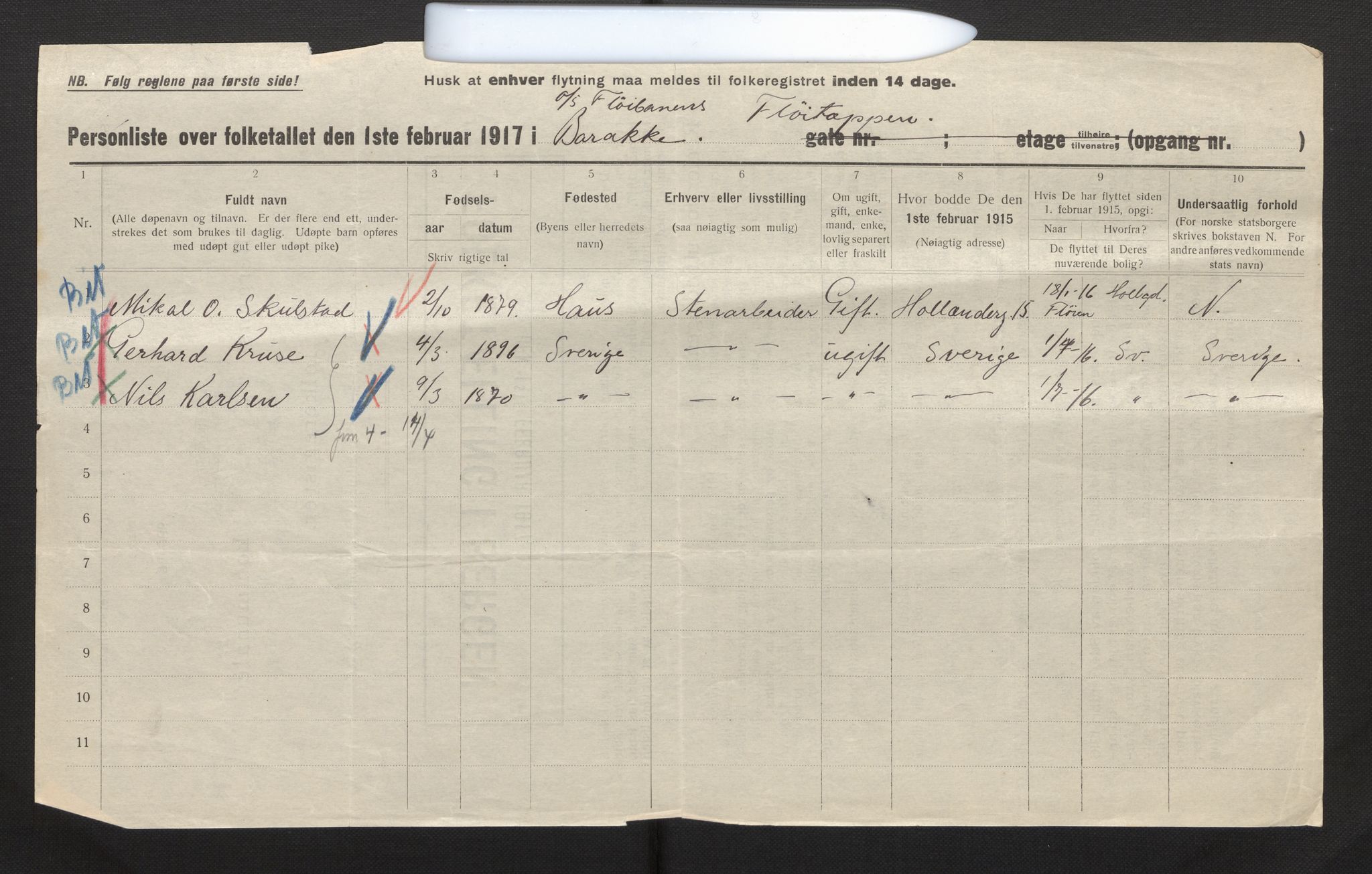 SAB, Municipal Census 1917 for Bergen, 1917, p. 7851