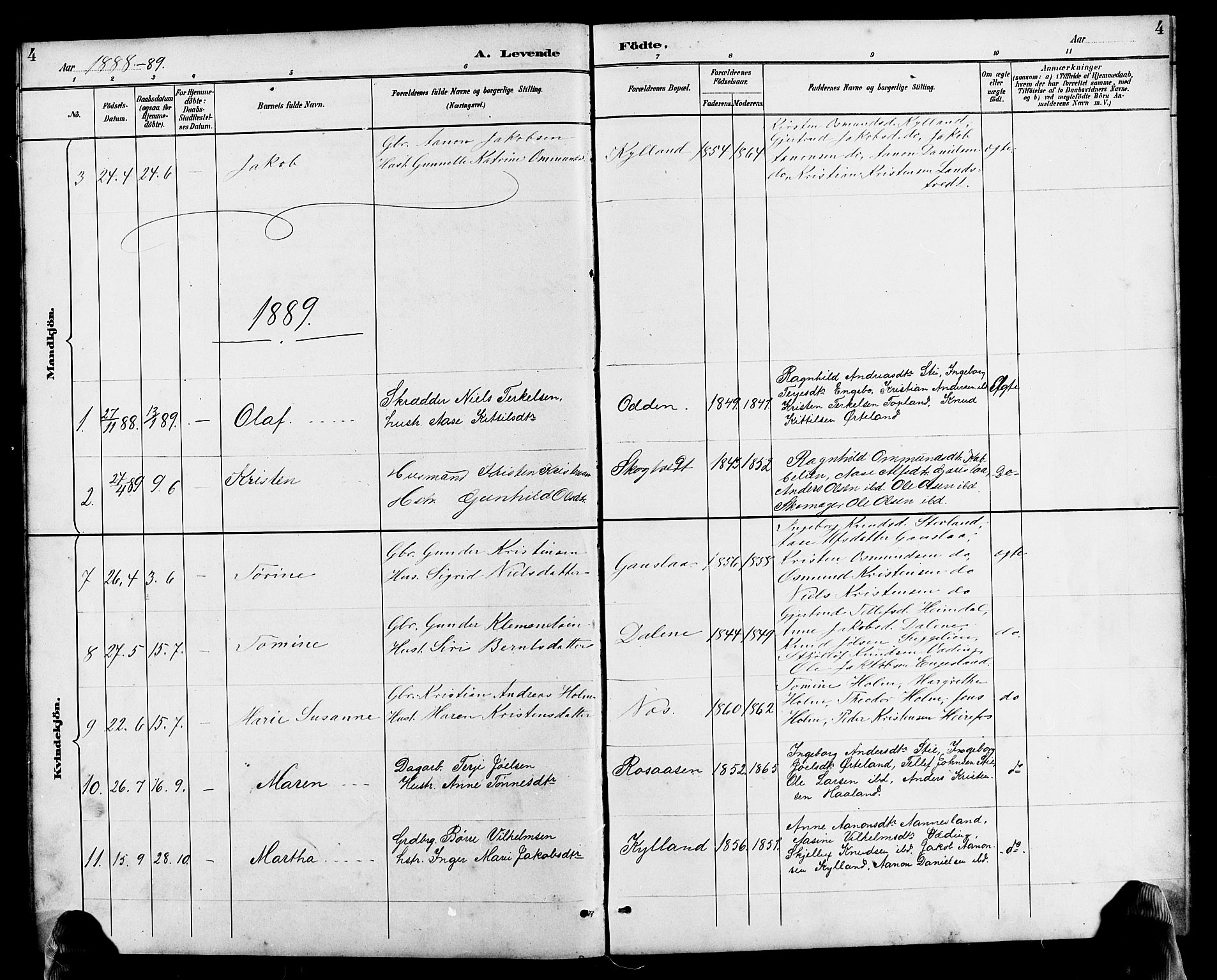 Herefoss sokneprestkontor, SAK/1111-0019/F/Fb/Fba/L0003: Parish register (copy) no. B 3, 1887-1925, p. 4