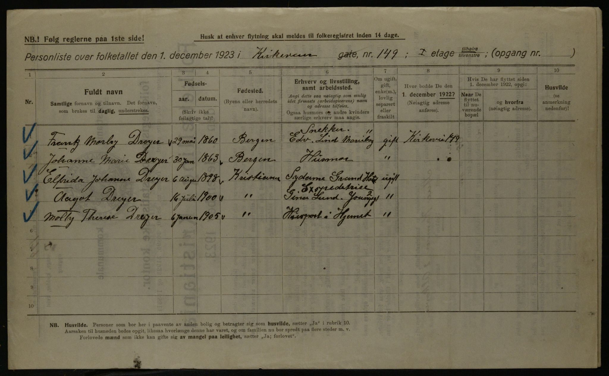 OBA, Municipal Census 1923 for Kristiania, 1923, p. 57535