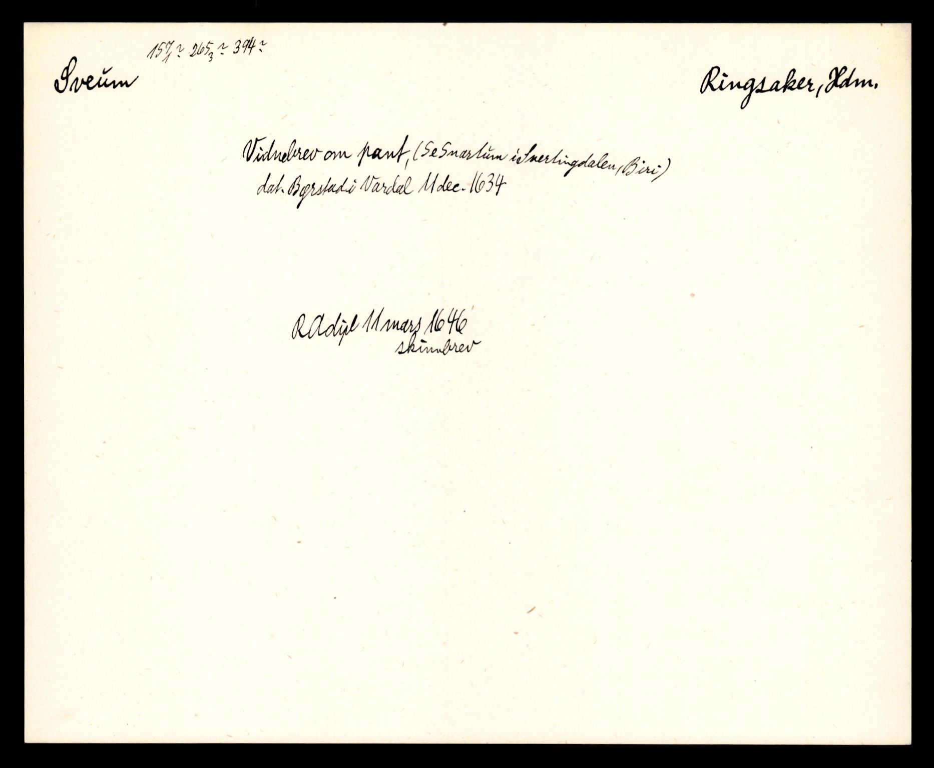 Riksarkivets diplomsamling, AV/RA-EA-5965/F35/F35e/L0007: Registreringssedler Hedmark 1, 1400-1700, p. 169