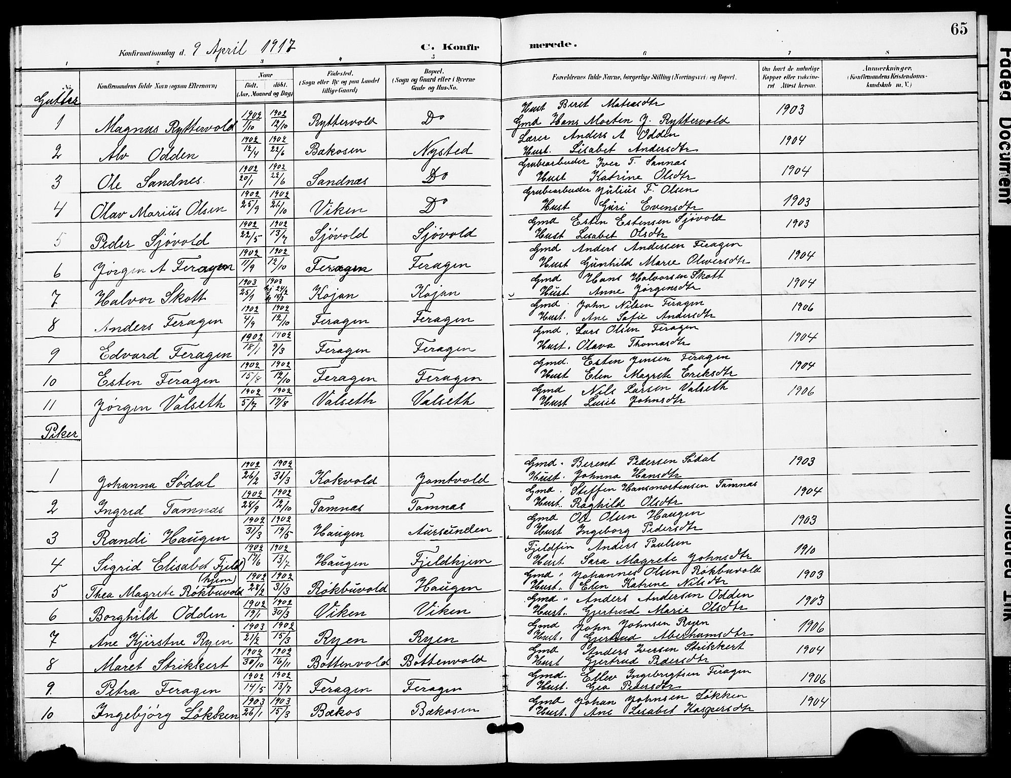 Ministerialprotokoller, klokkerbøker og fødselsregistre - Sør-Trøndelag, SAT/A-1456/683/L0950: Parish register (copy) no. 683C02, 1897-1918, p. 65