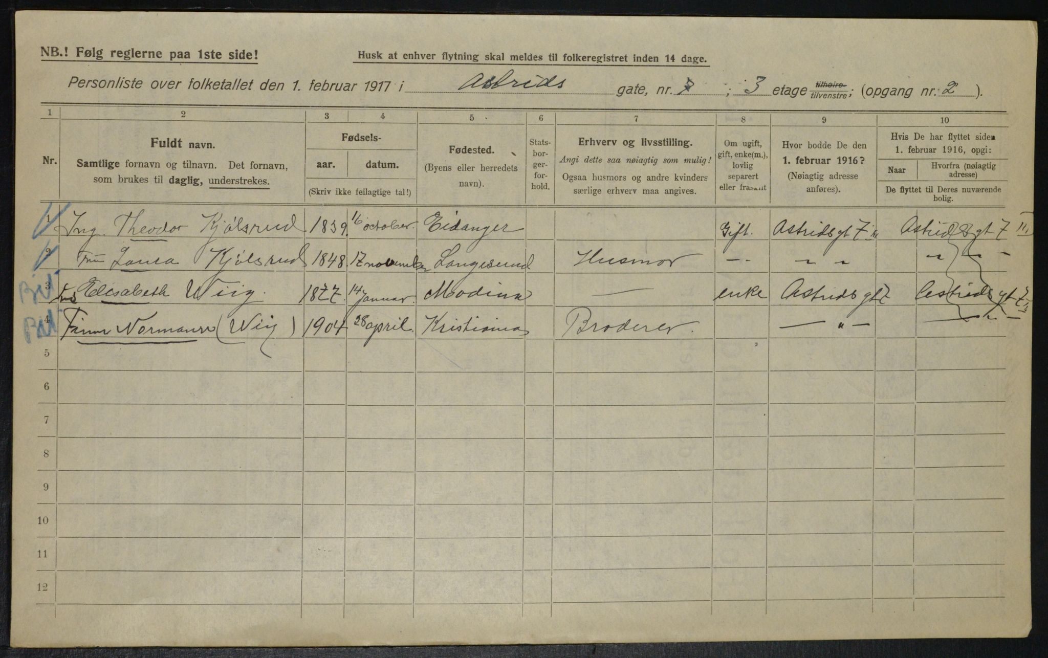 OBA, Municipal Census 1916 for Kristiania, 1916, p. 17284