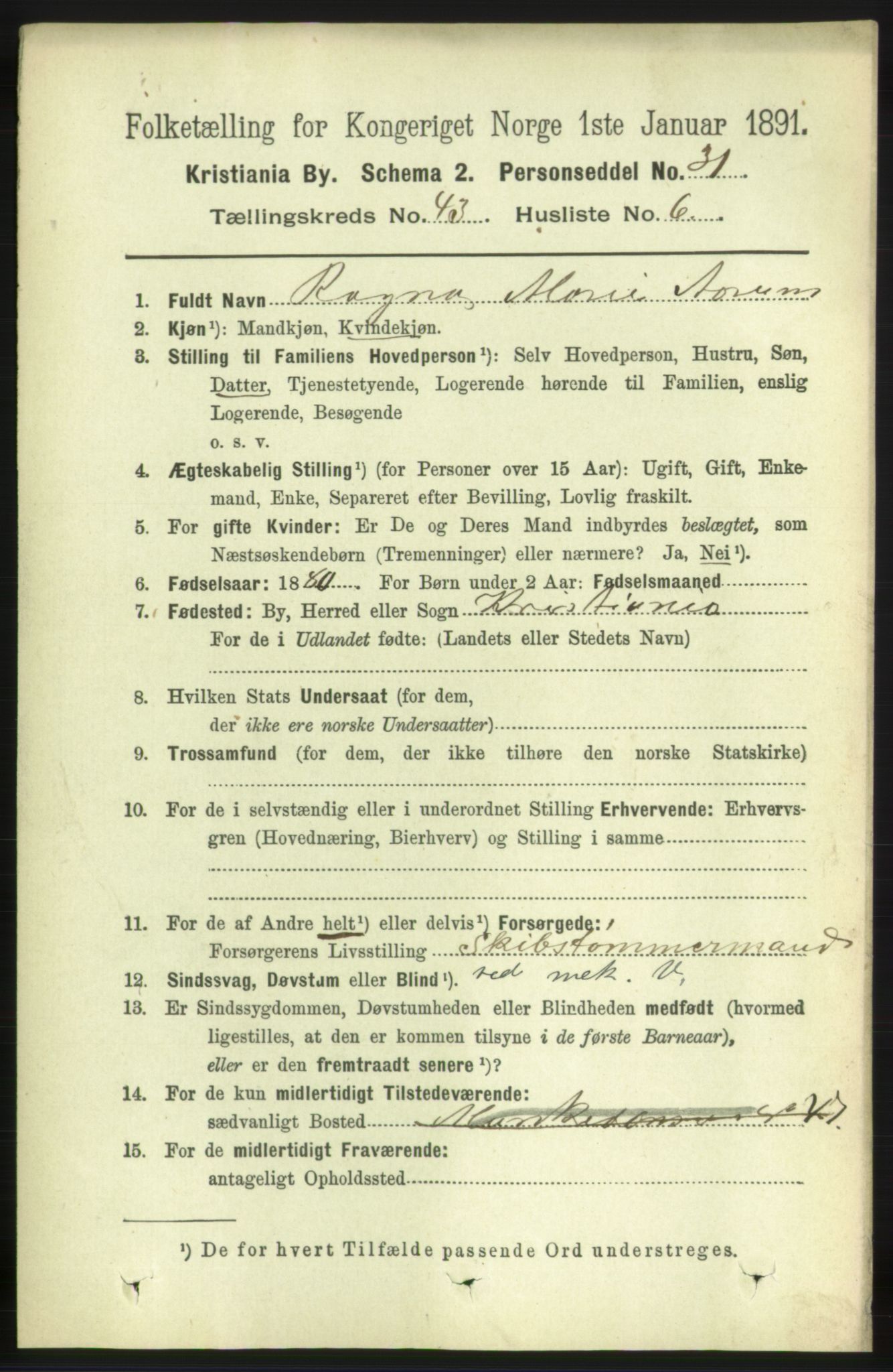 RA, 1891 census for 0301 Kristiania, 1891, p. 25727