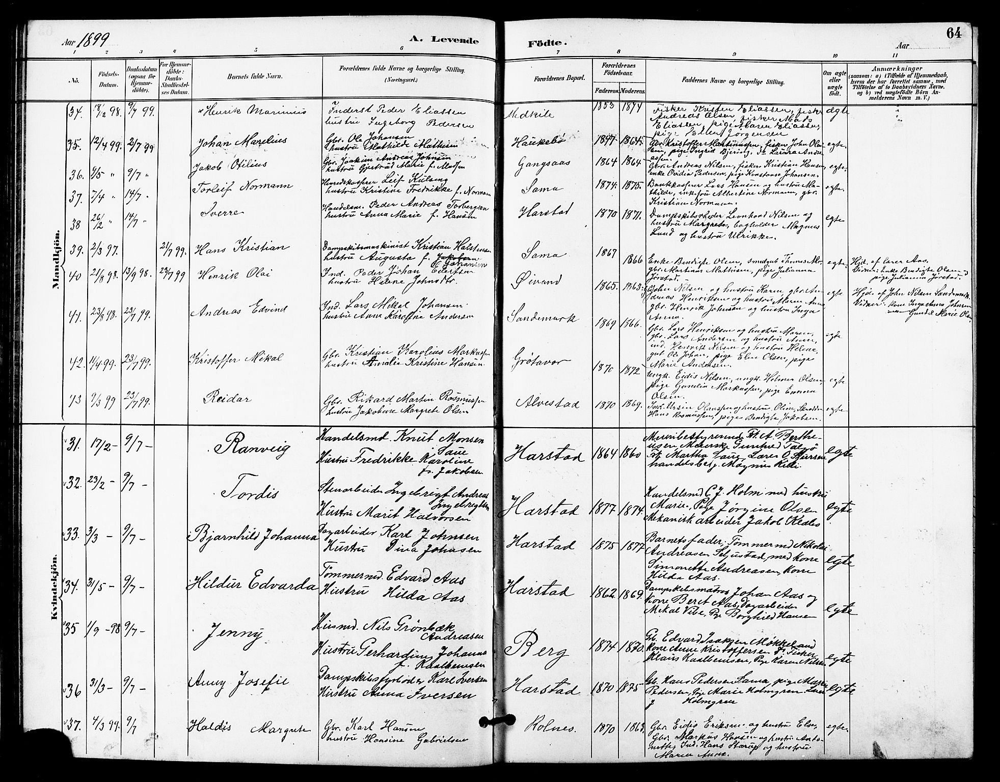 Trondenes sokneprestkontor, SATØ/S-1319/H/Hb/L0011klokker: Parish register (copy) no. 11, 1891-1906, p. 64