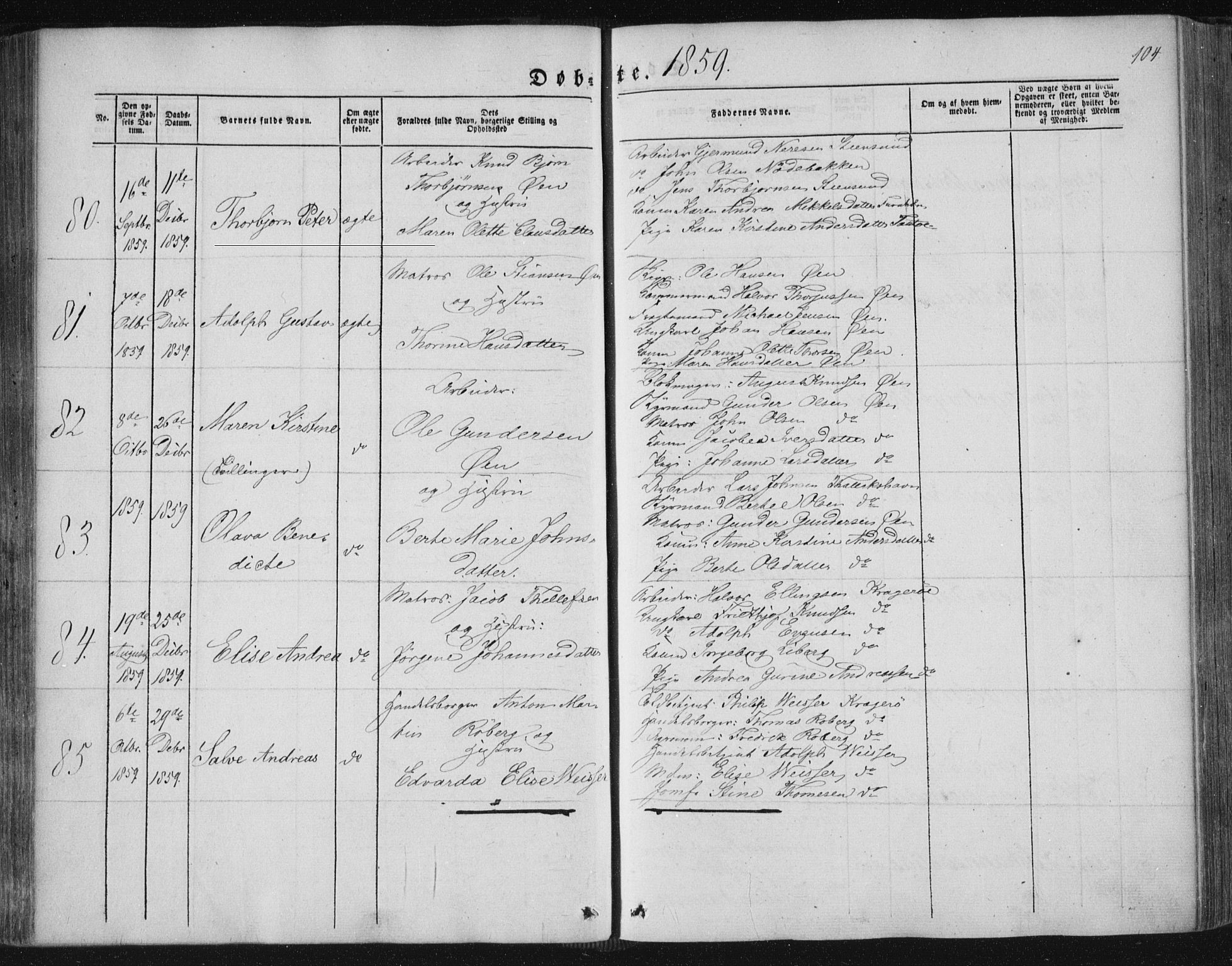 Kragerø kirkebøker, SAKO/A-278/F/Fa/L0006: Parish register (official) no. 6, 1847-1861, p. 104