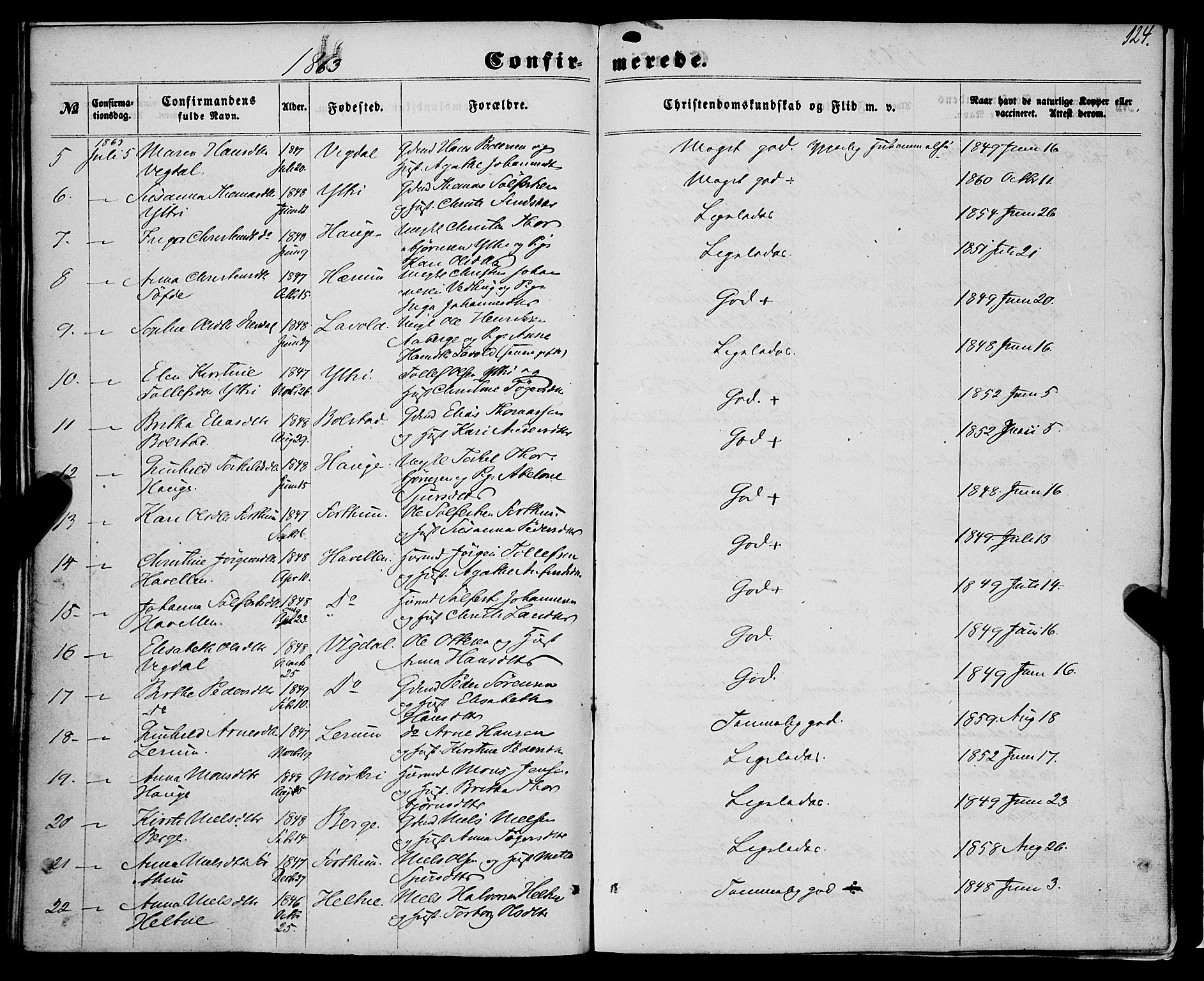 Luster sokneprestembete, AV/SAB-A-81101/H/Haa/Haaa/L0008: Parish register (official) no. A 8, 1860-1870, p. 124