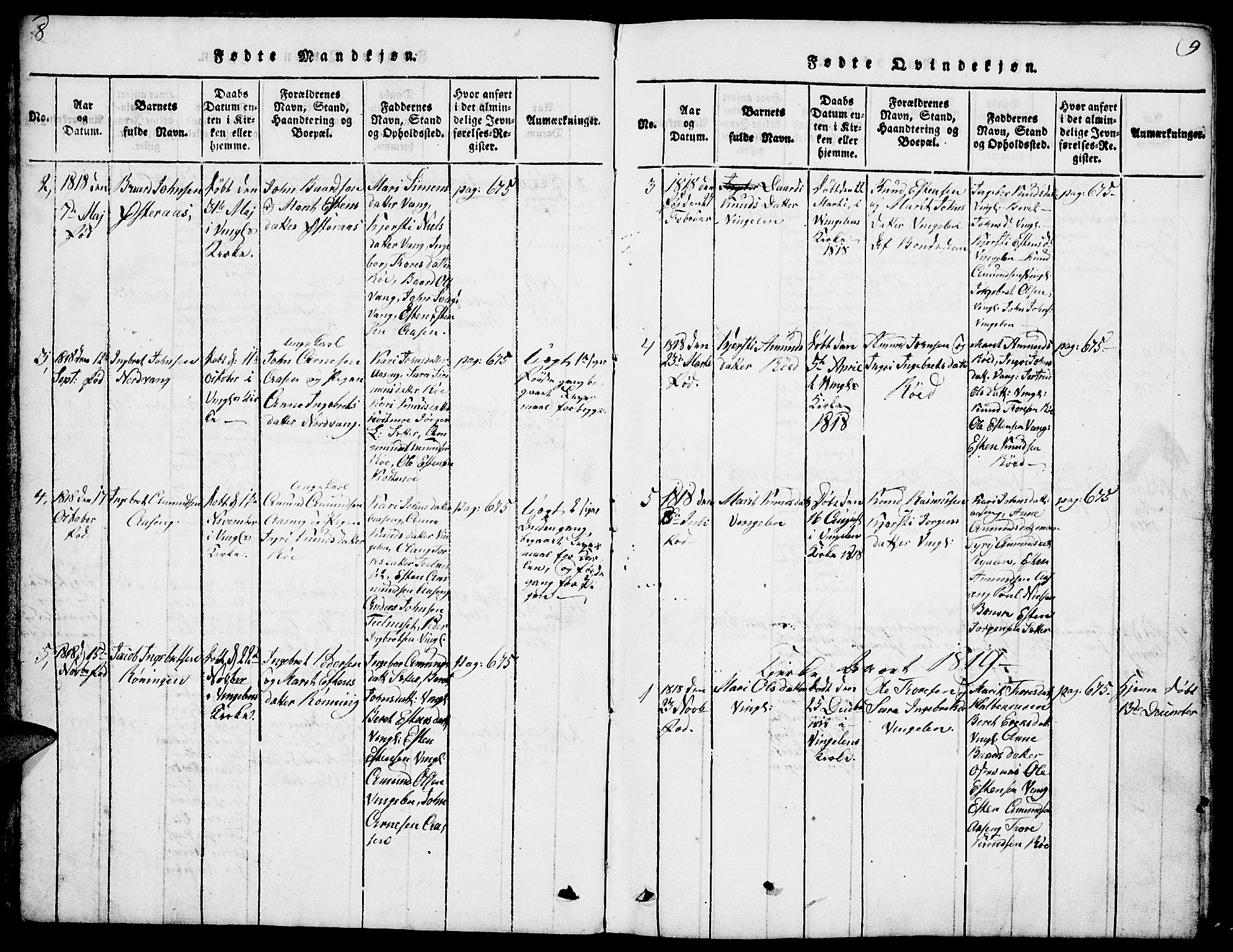 Tolga prestekontor, AV/SAH-PREST-062/L/L0003: Parish register (copy) no. 3, 1815-1862, p. 8-9