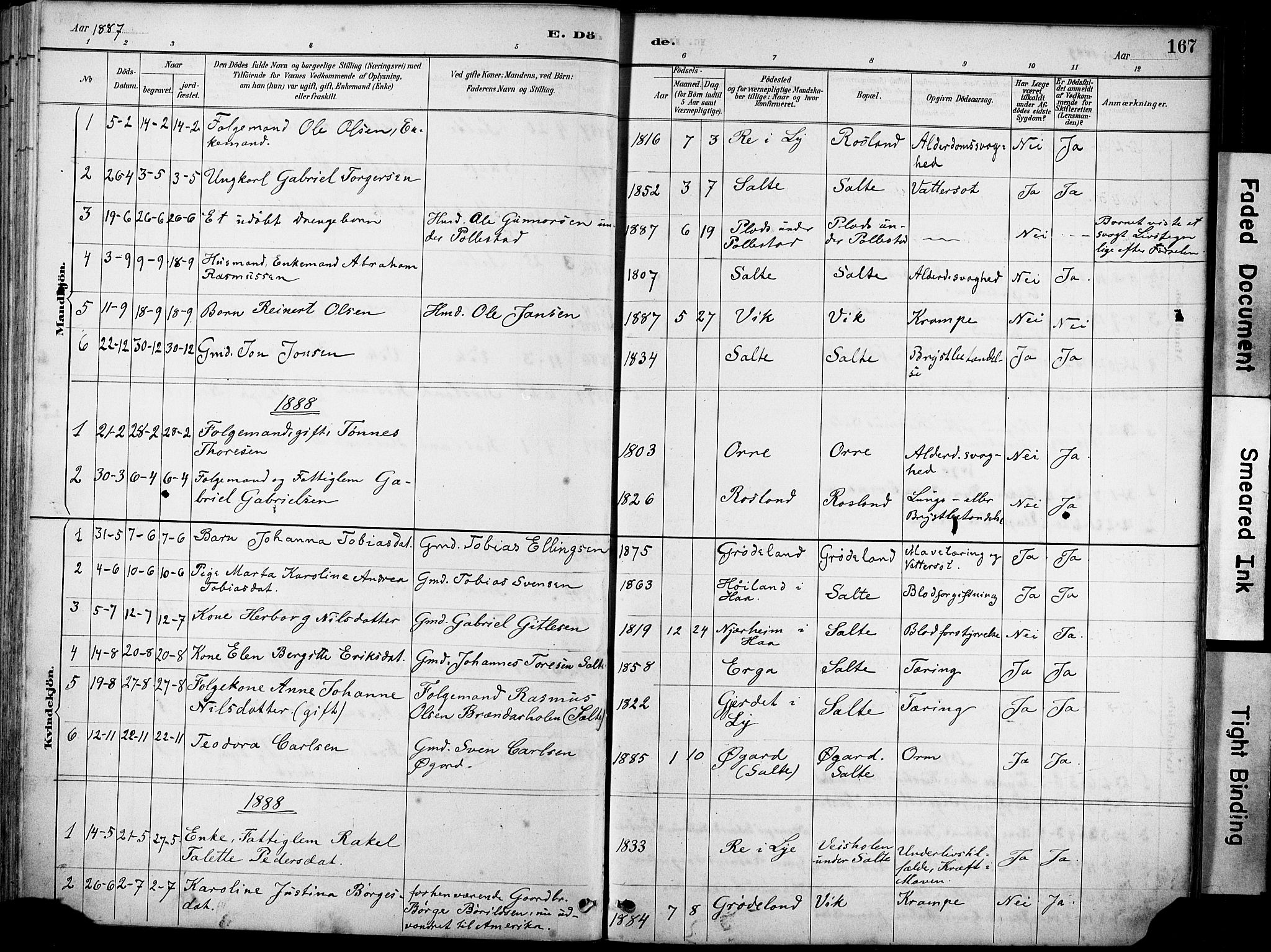 Klepp sokneprestkontor, AV/SAST-A-101803/001/3/30BA/L0007: Parish register (official) no. A 8, 1886-1912, p. 167