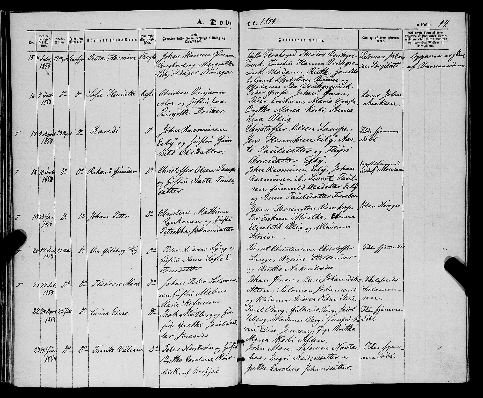 Talvik sokneprestkontor, SATØ/S-1337/H/Ha/L0016kirke: Parish register (official) no. 16, 1847-1857, p. 44