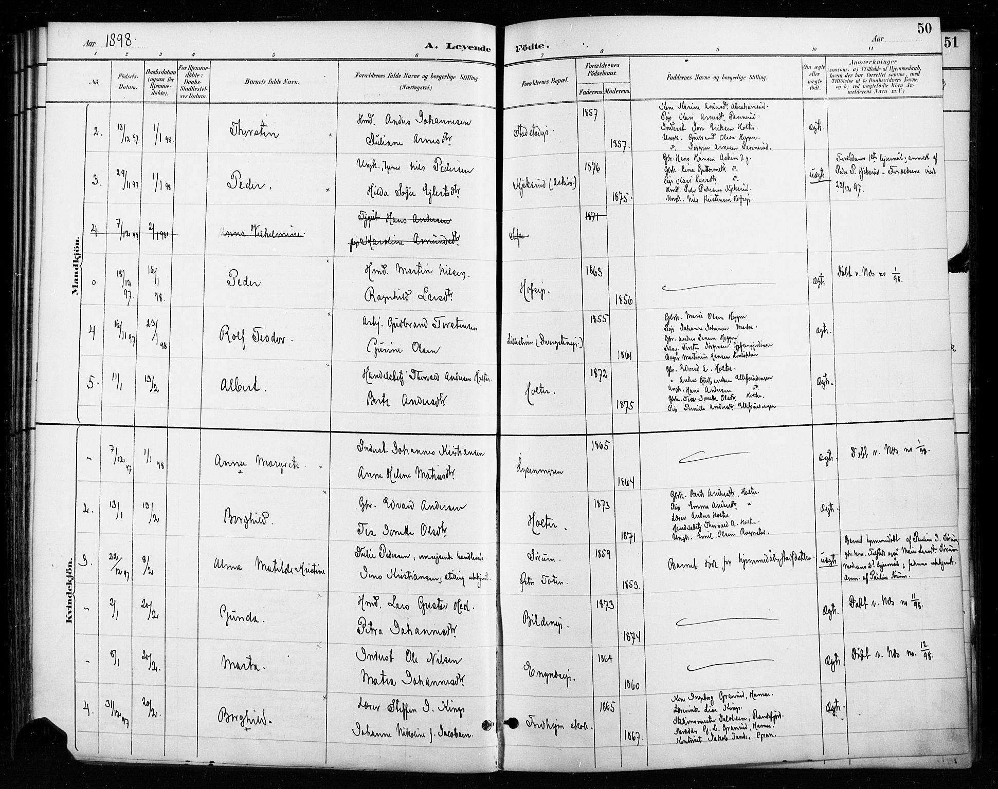 Gran prestekontor, SAH/PREST-112/H/Ha/Haa/L0018: Parish register (official) no. 18, 1889-1899, p. 50