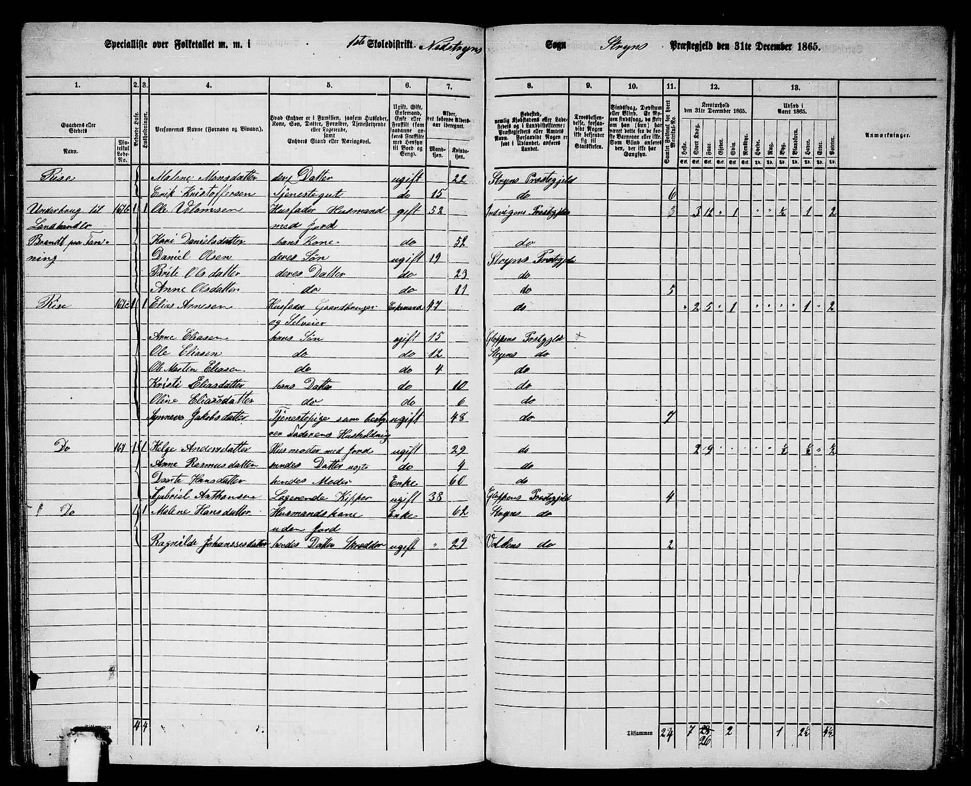 RA, 1865 census for Stryn, 1865, p. 66