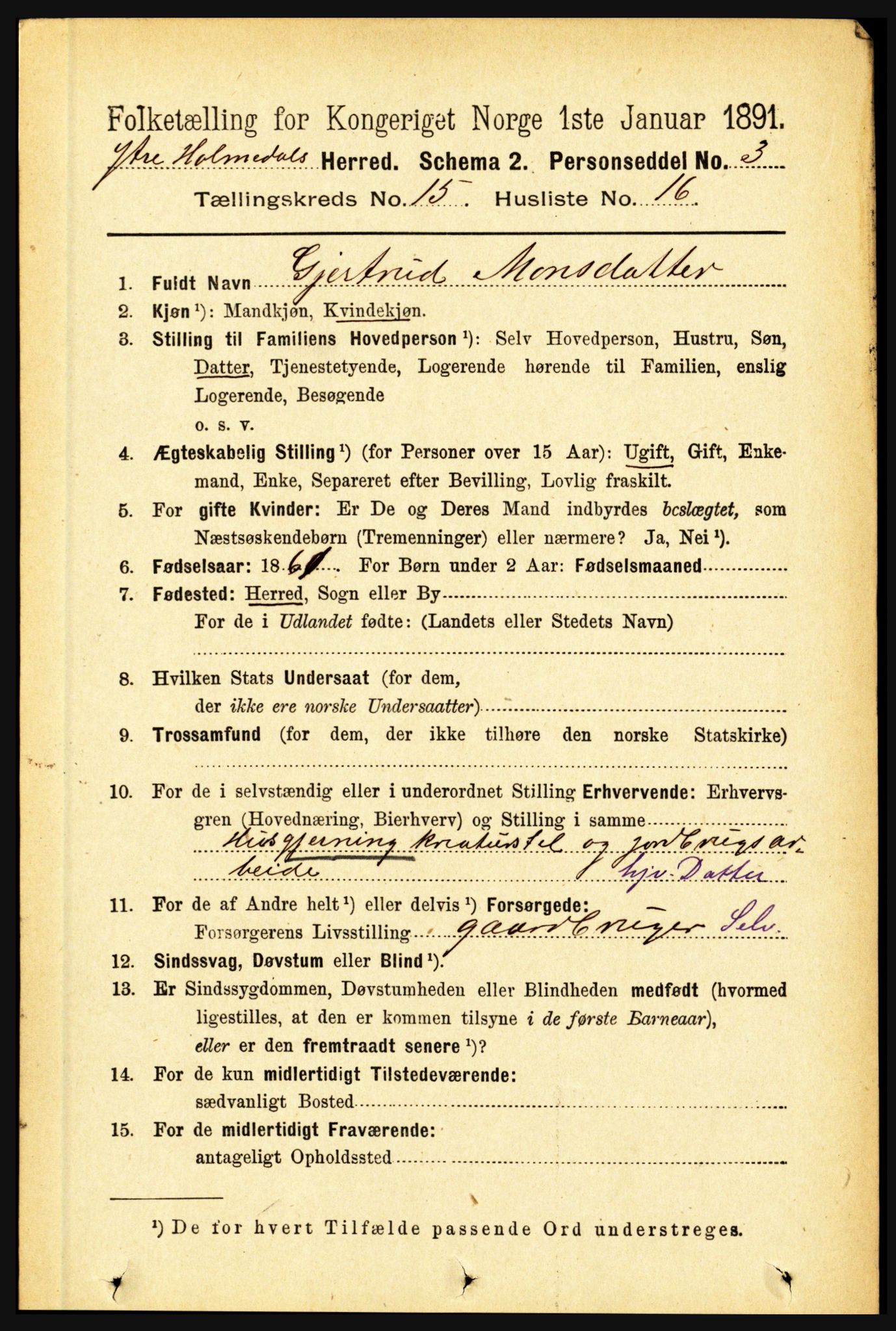 RA, 1891 census for 1429 Ytre Holmedal, 1891, p. 4092