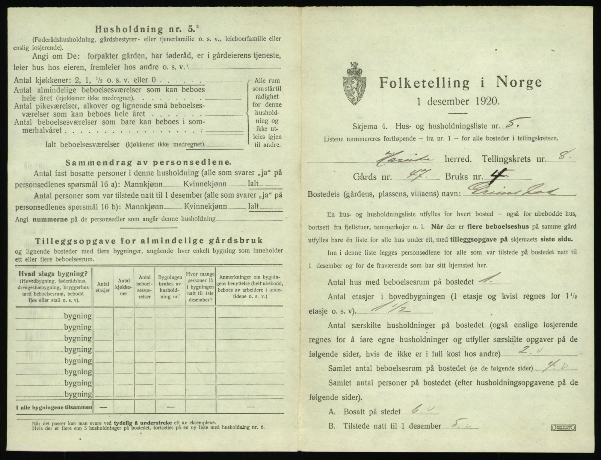 SAT, 1920 census for Hareid, 1920, p. 391