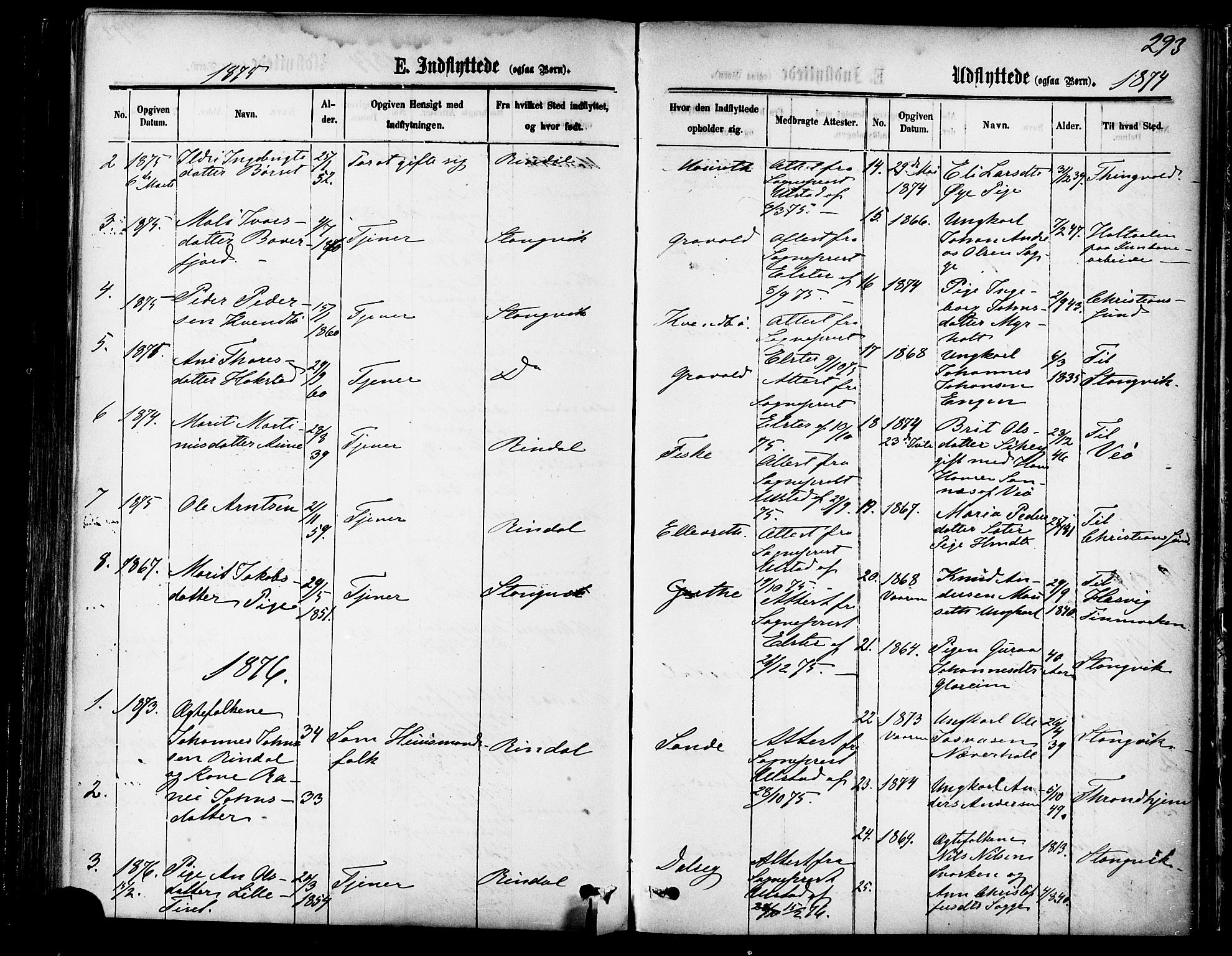 Ministerialprotokoller, klokkerbøker og fødselsregistre - Møre og Romsdal, SAT/A-1454/595/L1046: Parish register (official) no. 595A08, 1874-1884, p. 293