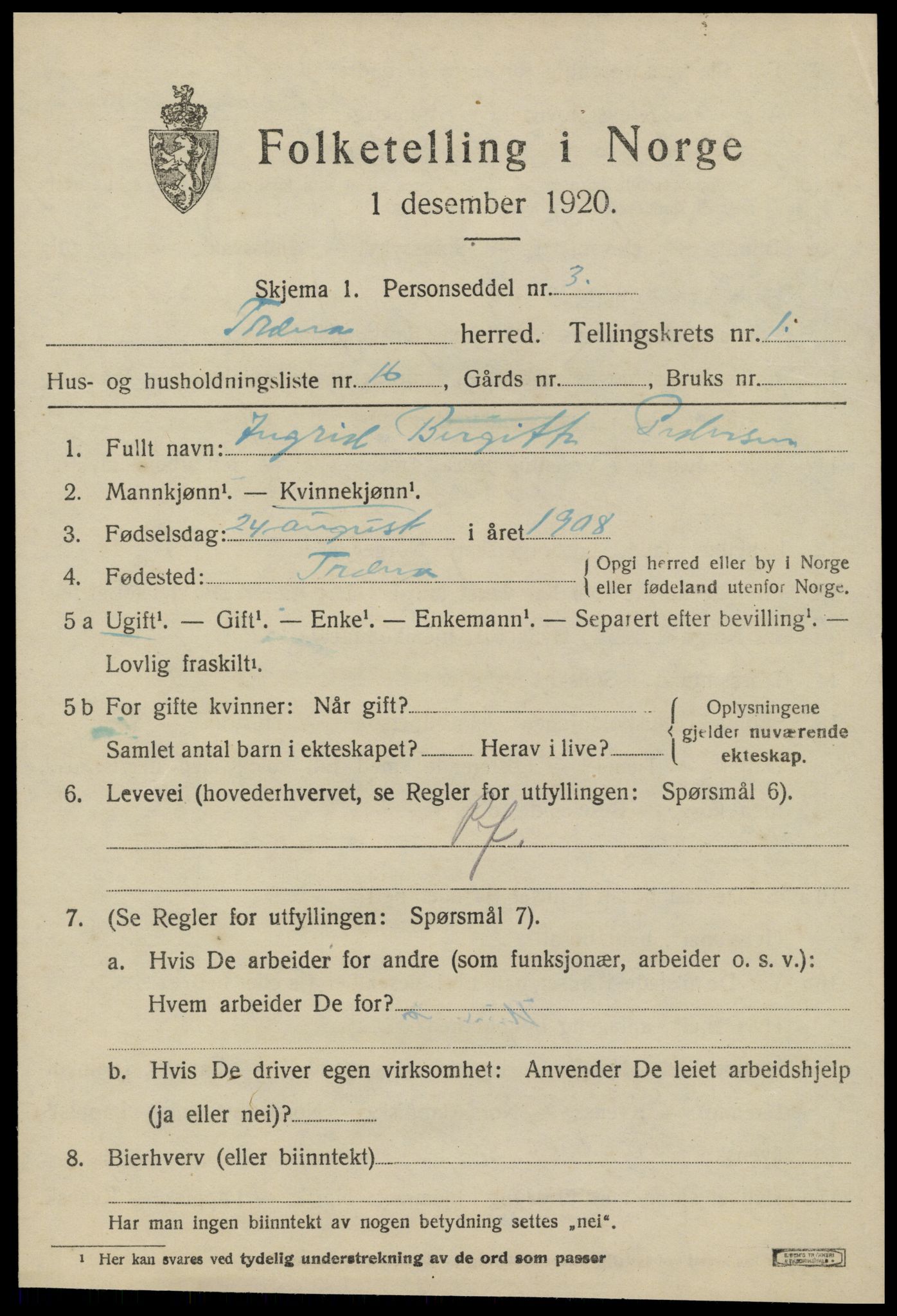 SAT, 1920 census for Træna, 1920, p. 418