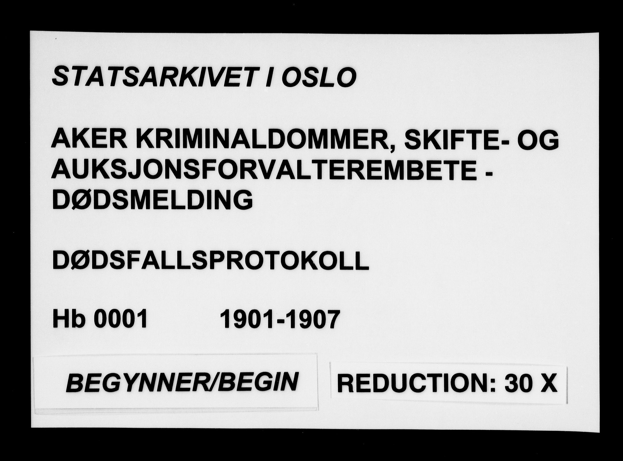 Aker kriminaldommer, skifte- og auksjonsforvalterembete, AV/SAO-A-10452/H/Hb/Hba/Hbaa/L0001: Dødsfallsprotokoll, 1901-1907