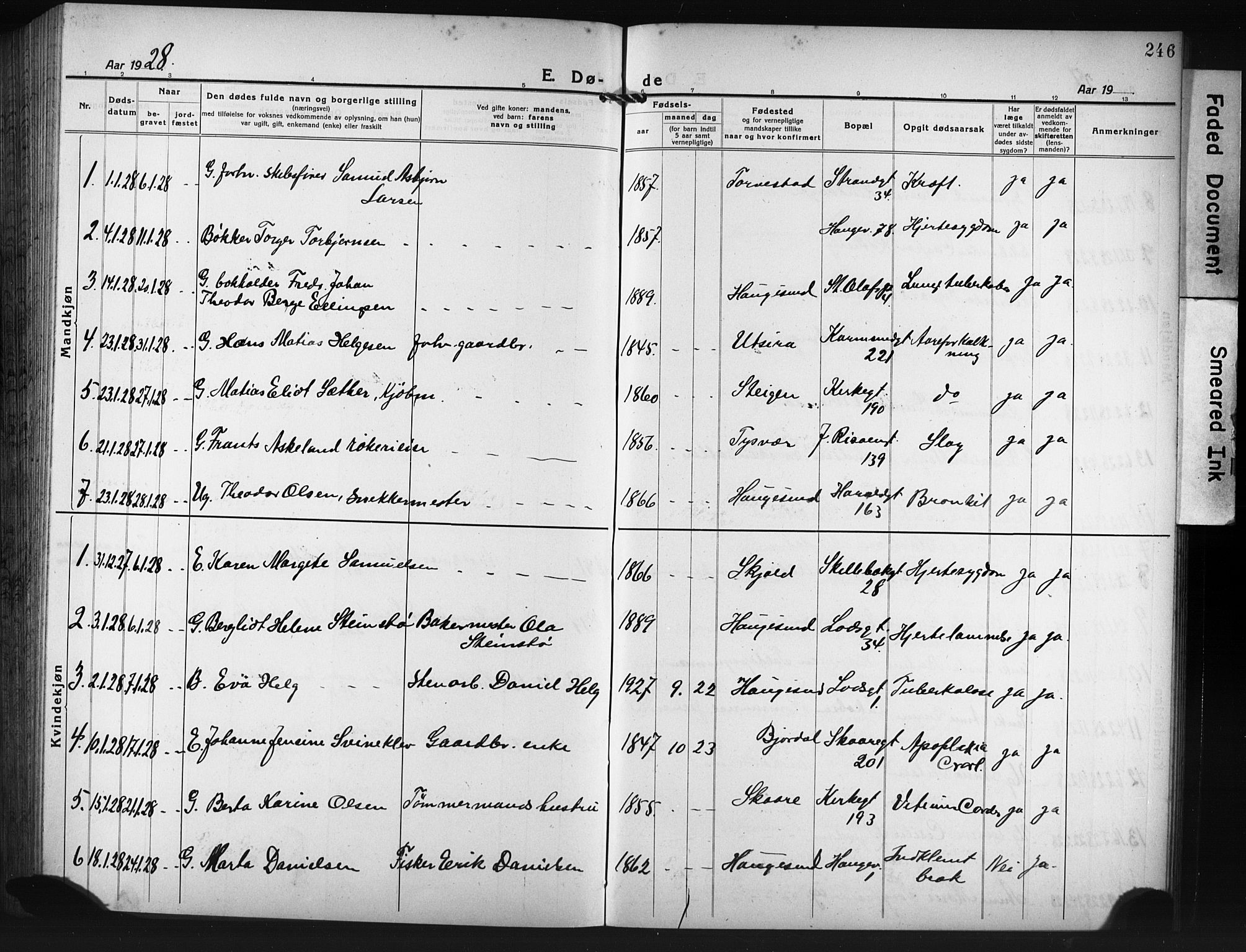 Haugesund sokneprestkontor, SAST/A -101863/H/Ha/Hab/L0010: Parish register (copy) no. B 10, 1920-1931, p. 246