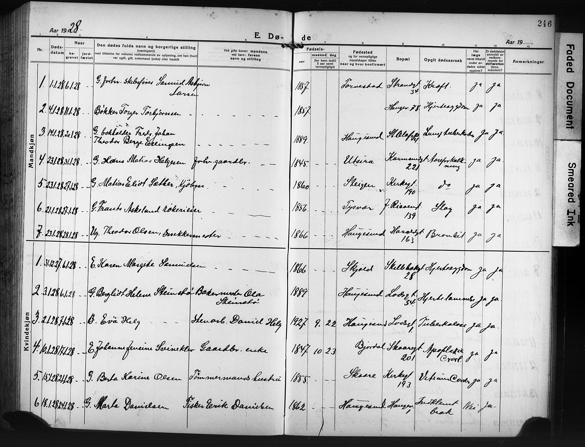 Haugesund sokneprestkontor, AV/SAST-A -101863/H/Ha/Hab/L0010: Parish register (copy) no. B 10, 1920-1931, p. 246