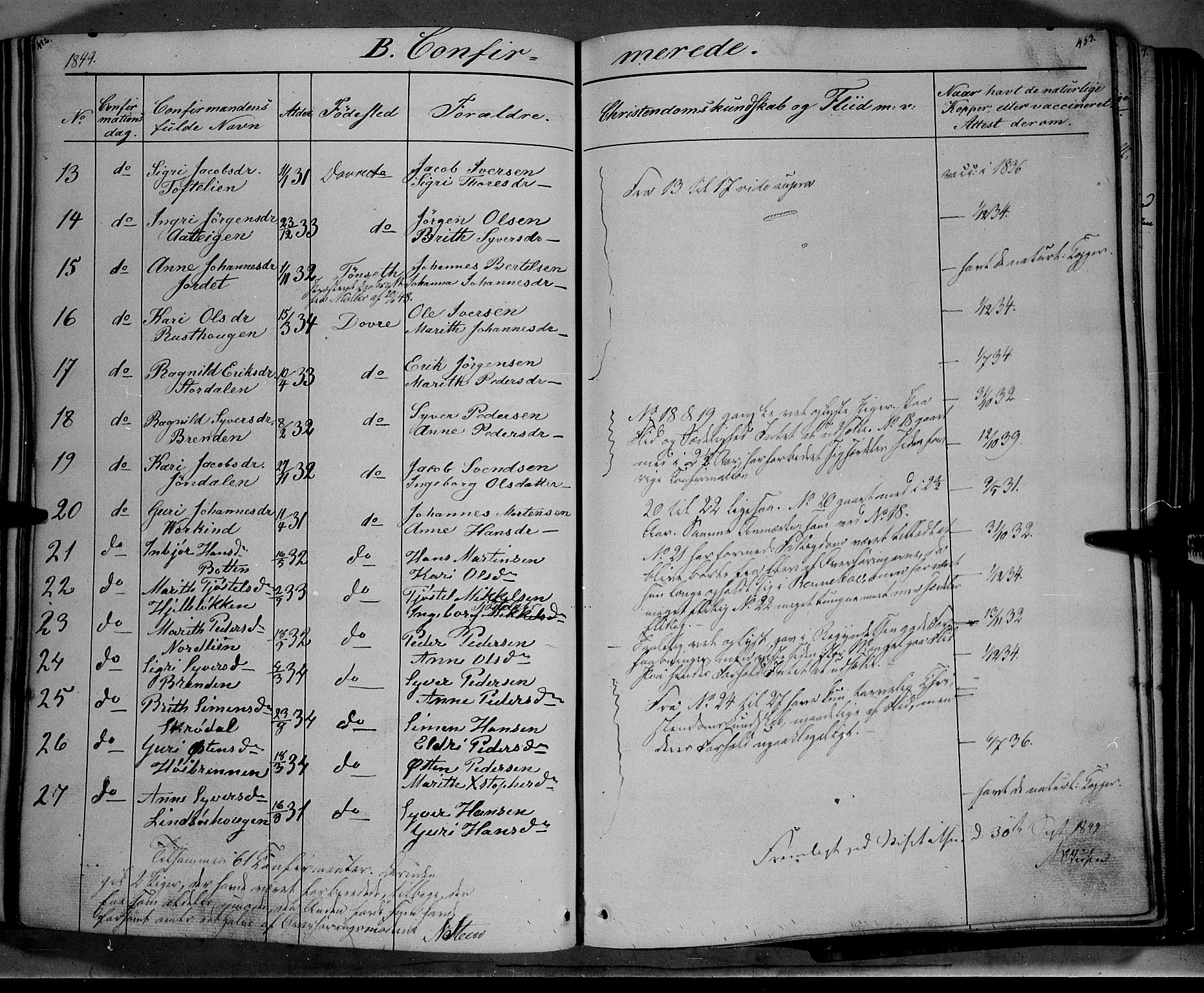 Lesja prestekontor, AV/SAH-PREST-068/H/Ha/Haa/L0006: Parish register (official) no. 6A, 1843-1854, p. 452-453