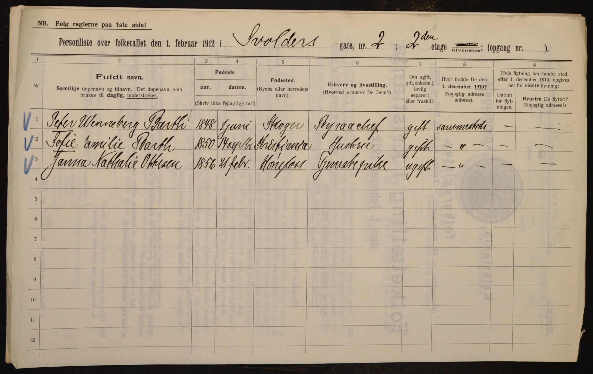 OBA, Municipal Census 1912 for Kristiania, 1912, p. 106274