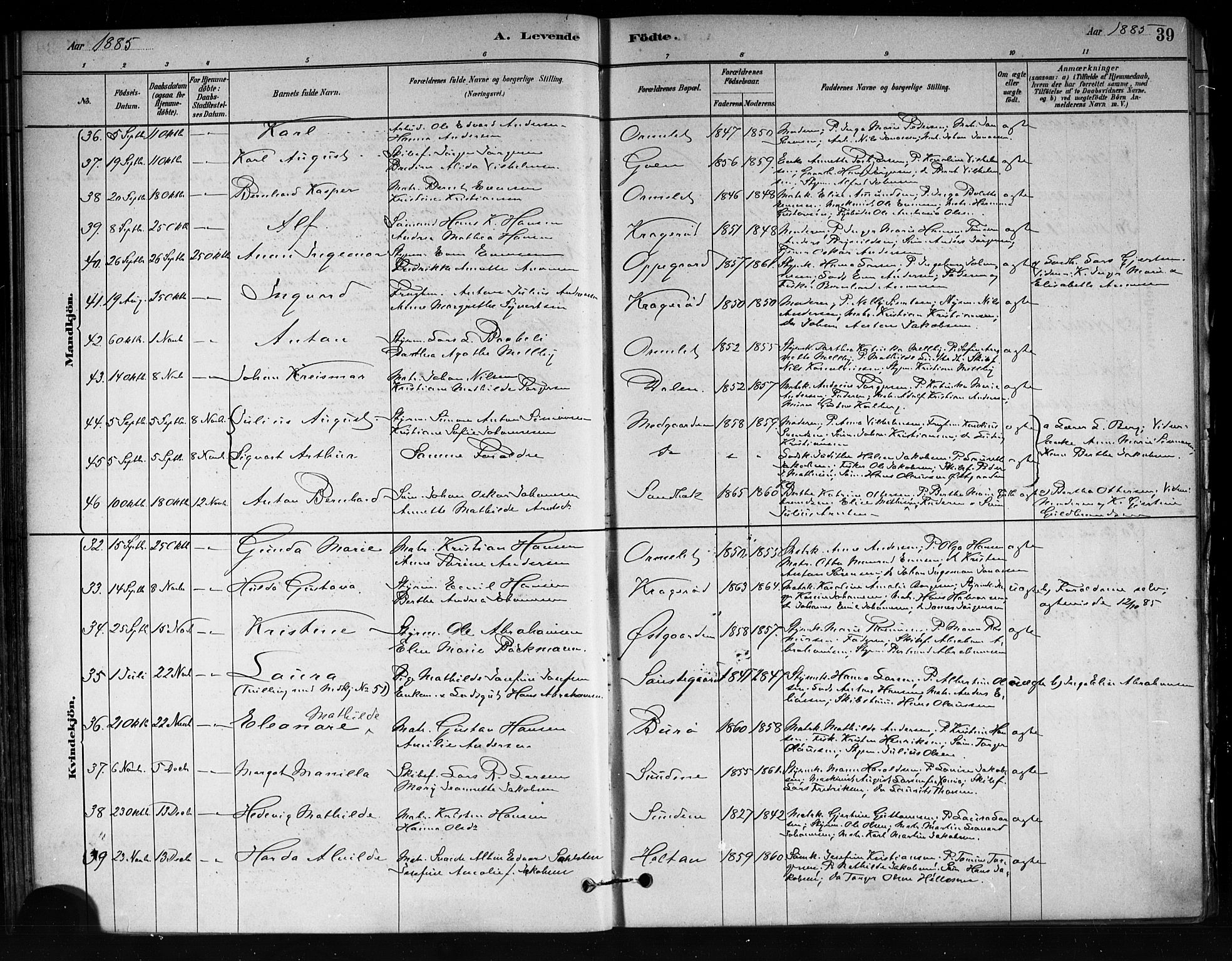 Tjøme kirkebøker, SAKO/A-328/F/Fa/L0001: Parish register (official) no. 1, 1879-1890, p. 39