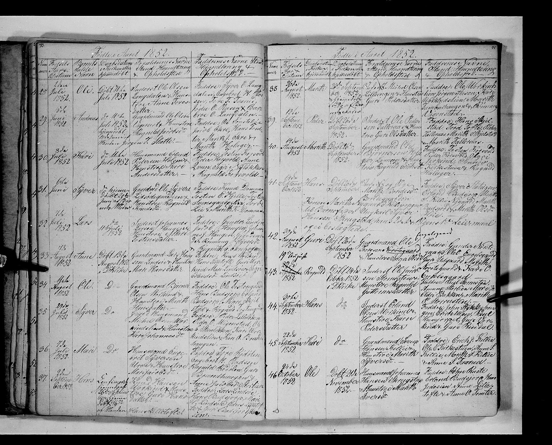 Lesja prestekontor, SAH/PREST-068/H/Ha/Hab/L0003: Parish register (copy) no. 3, 1842-1862, p. 70-71